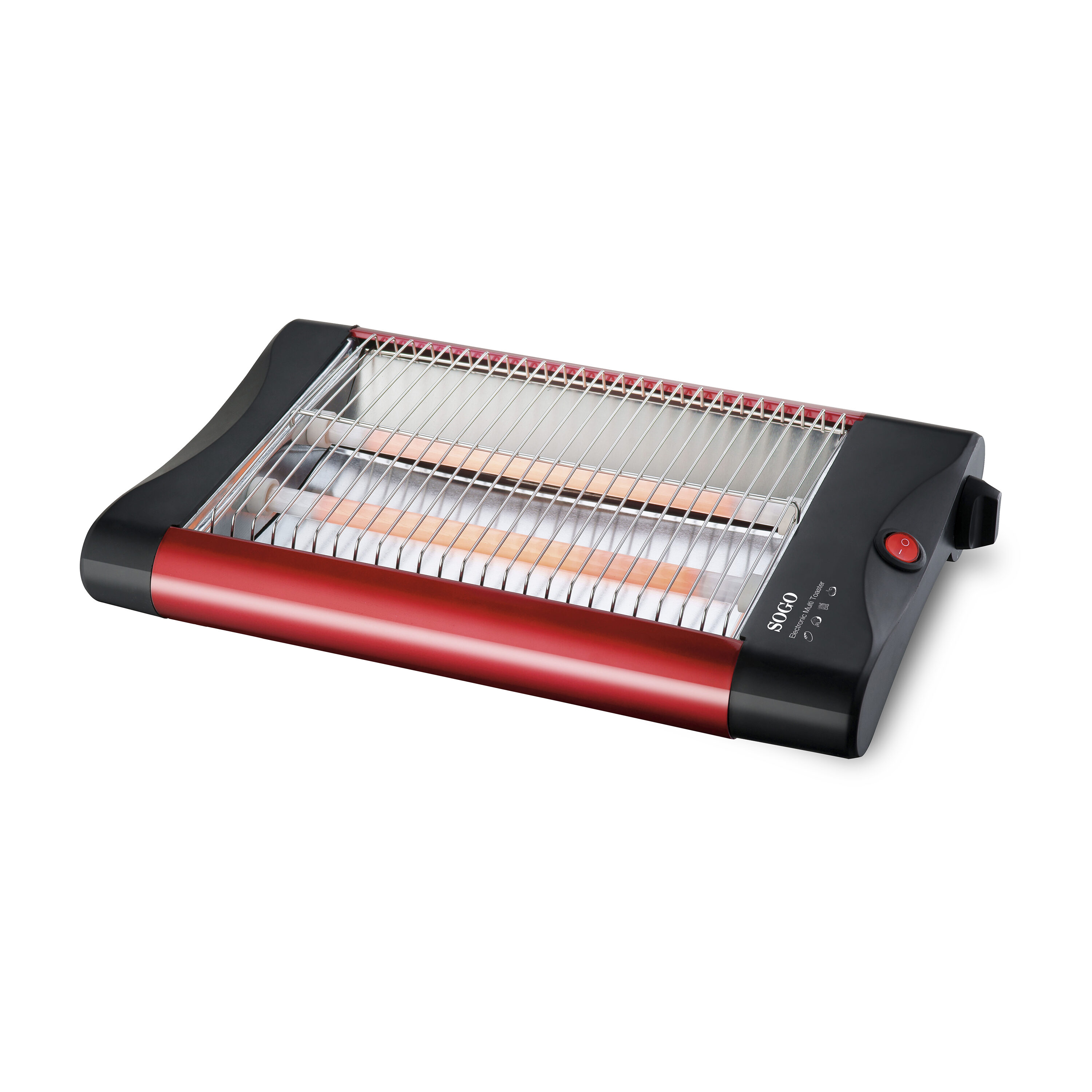Image of SOGO Tostapane Piatto 600W – Per Tutti i Tipi di Pane, Timer 5 Min, Elementi al Quarzo, Vassoio Raccogli Briciole