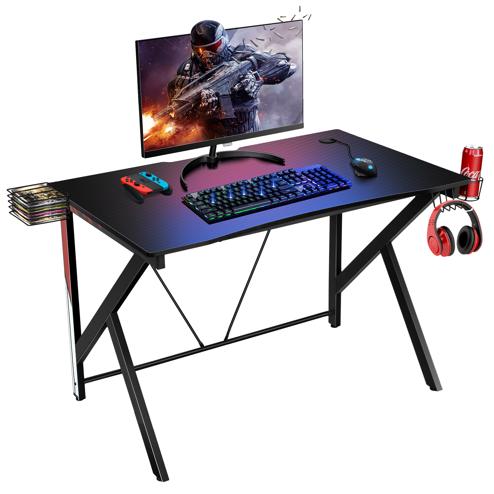 Costway Bureau Gamer Bureau De Jeu Pour Gaming Avec Stockage Vidéo