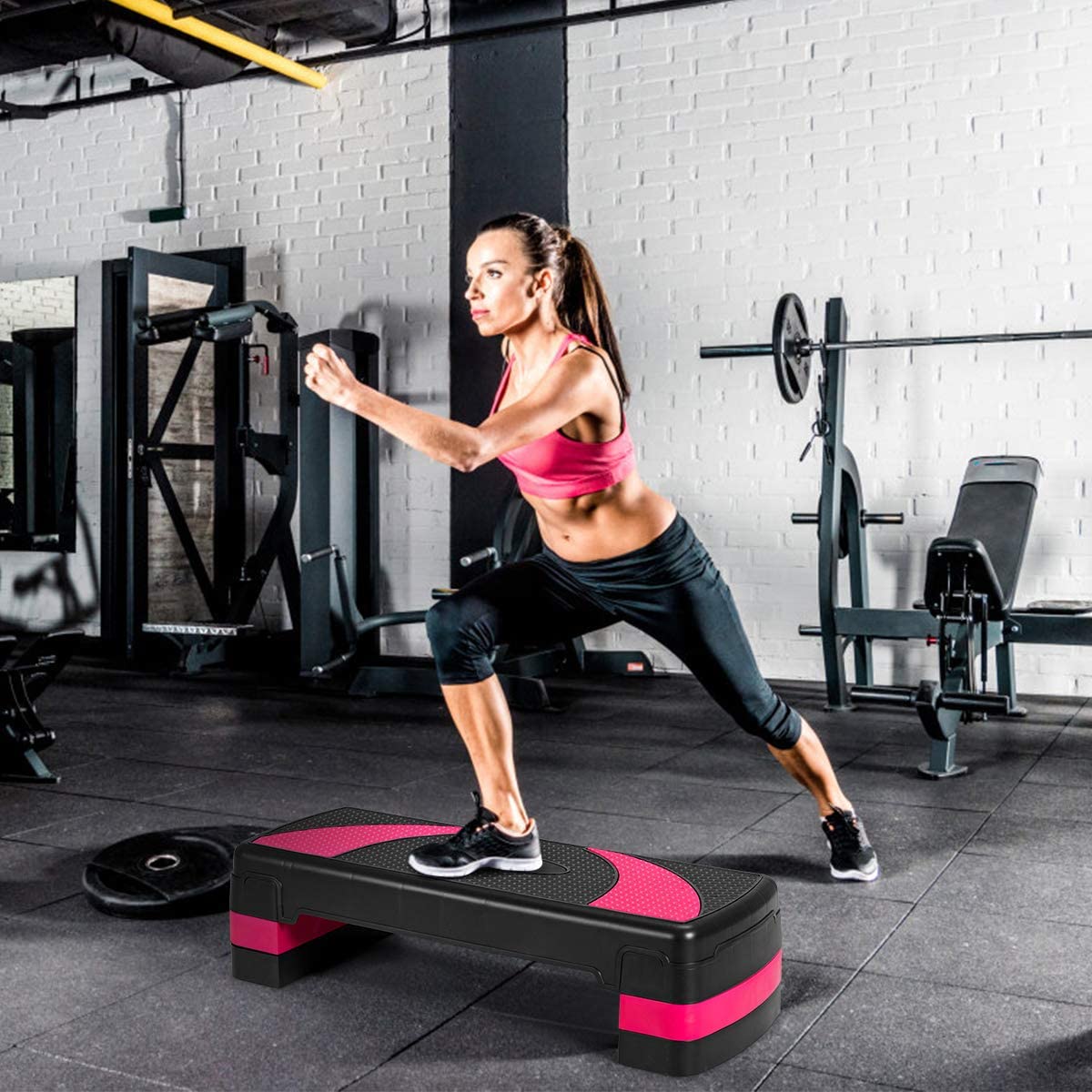 Costway Aérobic Step Fitness Réglable En Hauteur 3 Niveaux 10/15/20cm Avec Surface Antidérapant Capacité