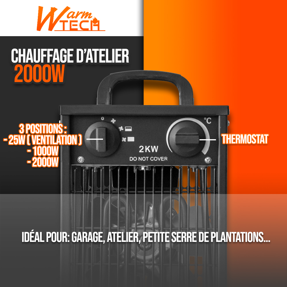 Chauffage D Atelier 2000w Avec Thermostat - Warm Tech