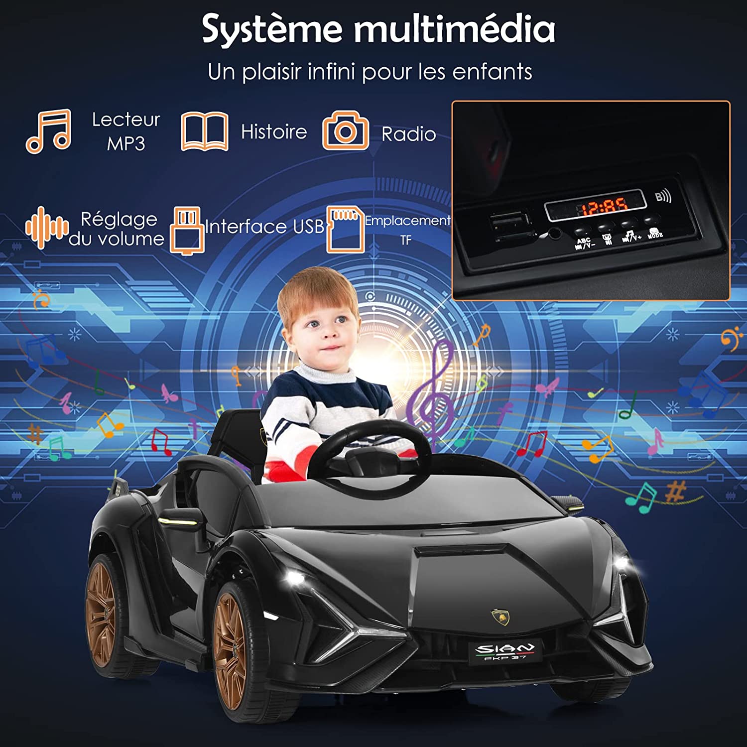 Voiture De Sport Électrique 12v Pour Enfants 3-8ans, 2 Portes Papillons