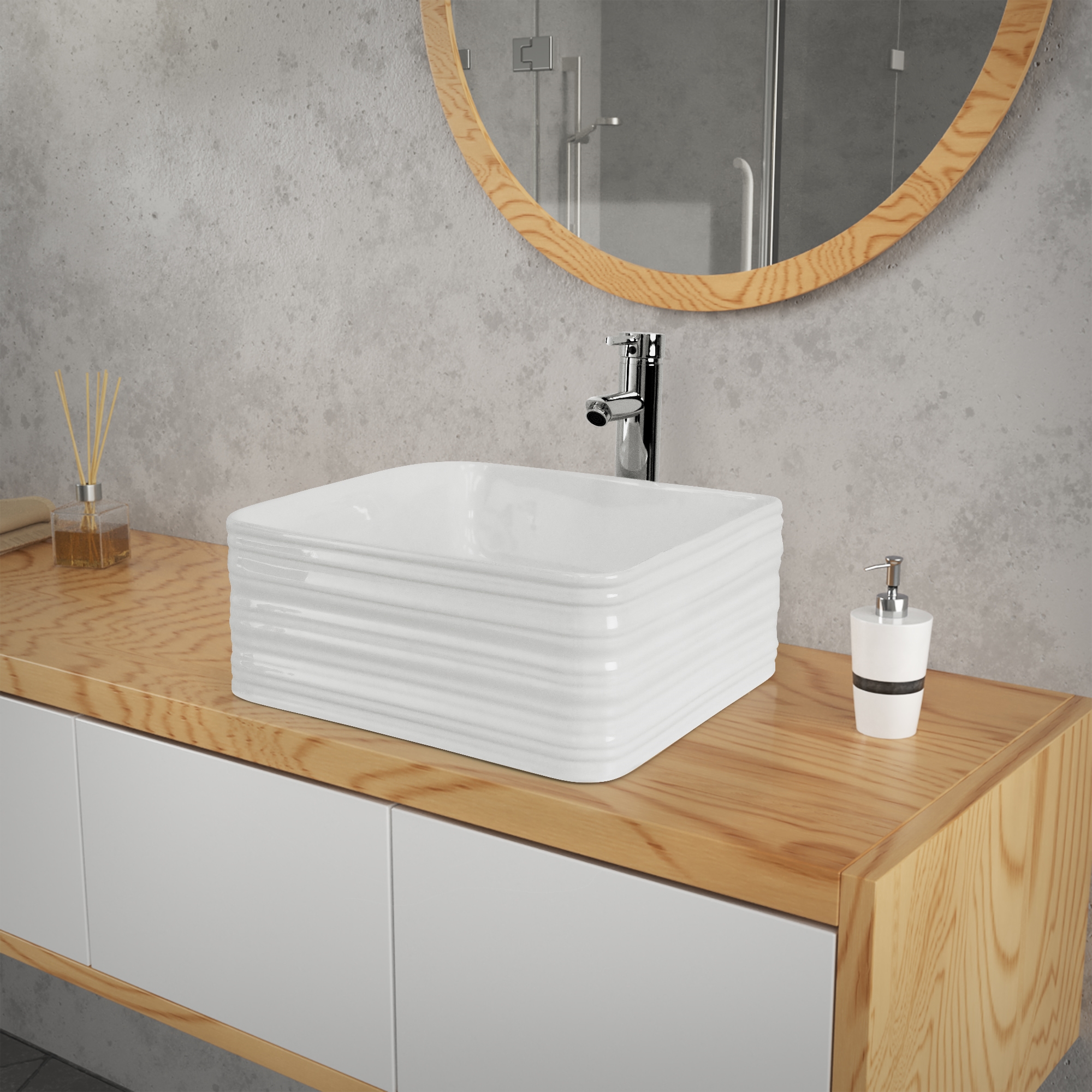 Vasque À Poser En Céramique Lavabo Avec Garniture De Vidage Blanc 390x390x150 Mm
