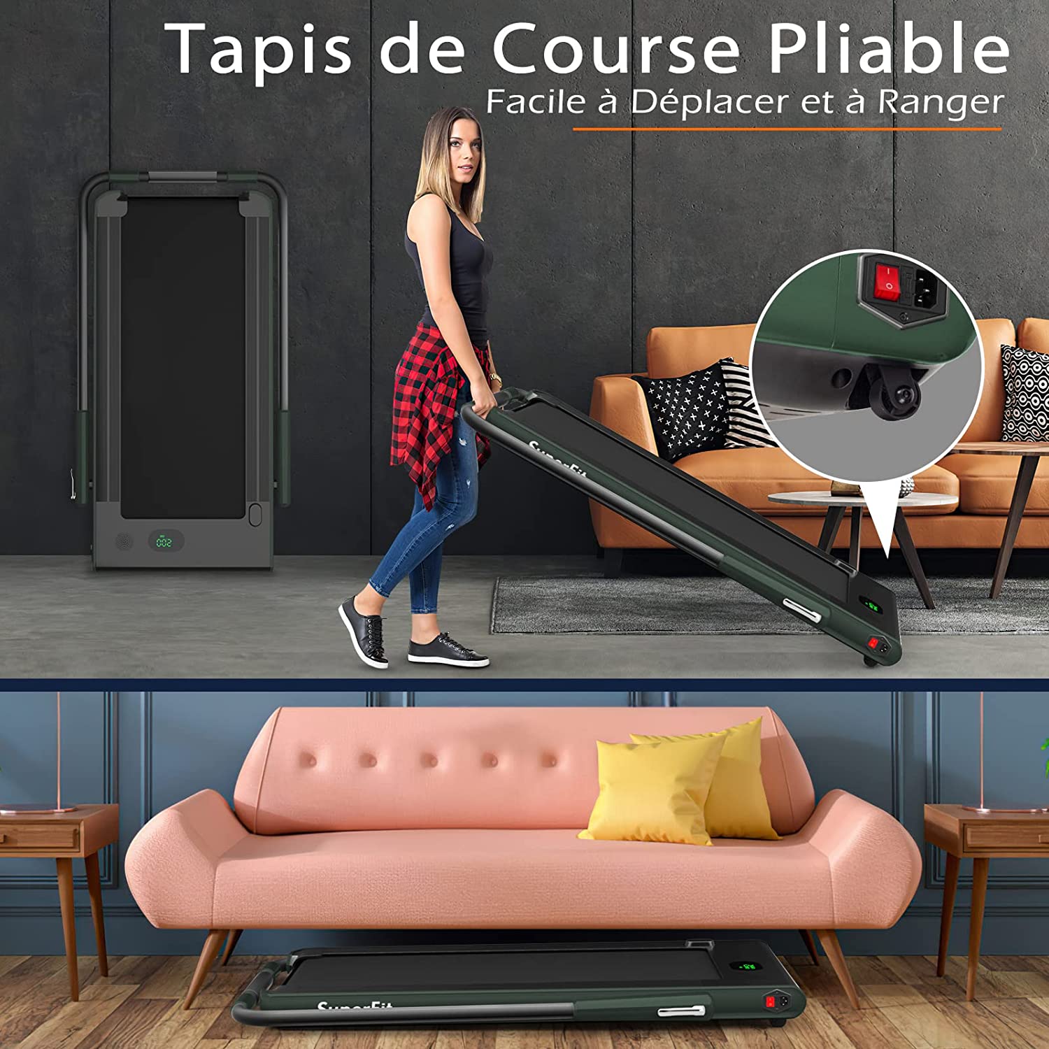Tapis De Course Pliable 2 En 1/tapis Roulant Électrique Motorisé 1-12 Km/h Avec Application, Télécommande