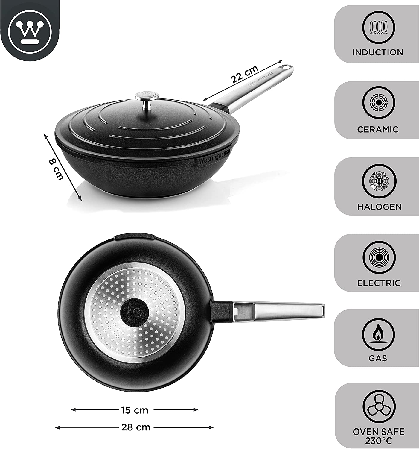 Westinghouse - Série Performance - Poêle Wok 28 Cm - Induction - Noir