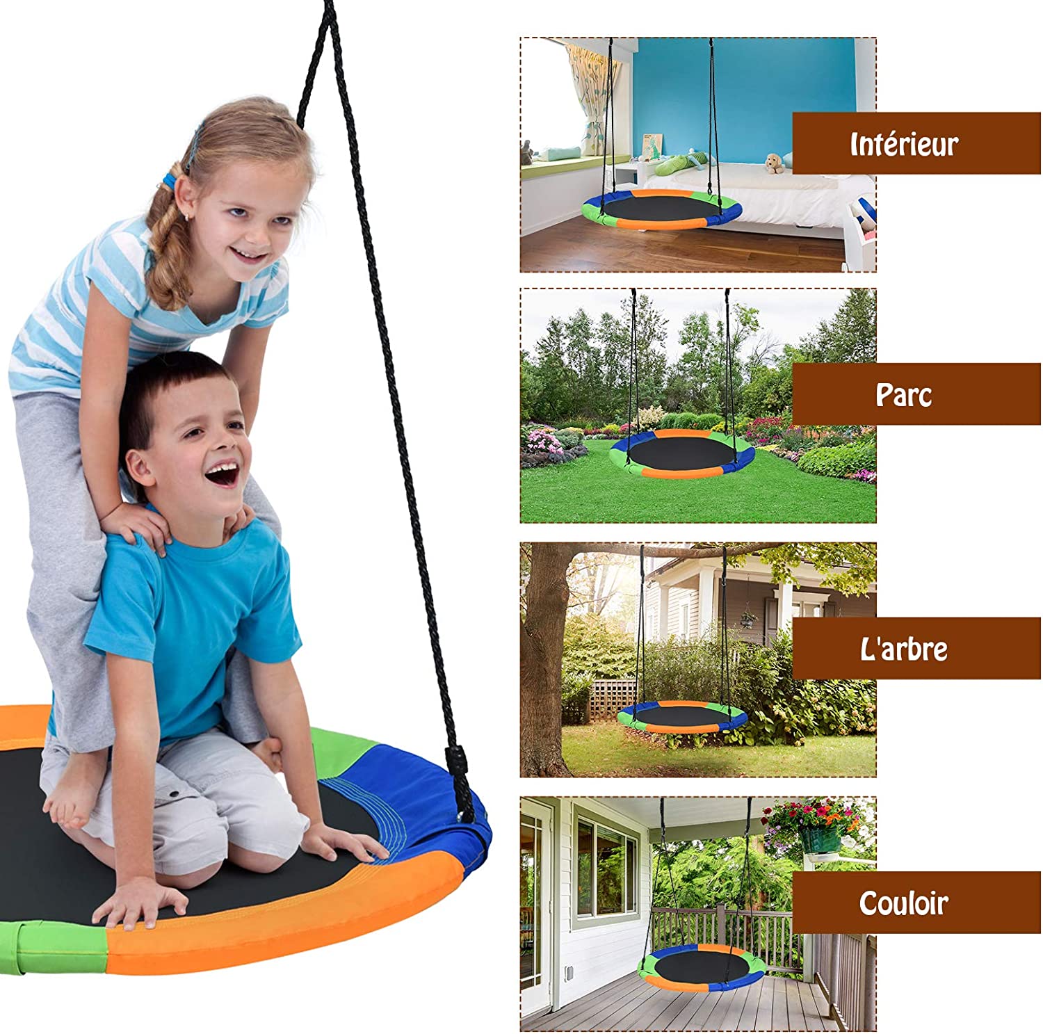 Balançoire Nid D'Oiseau Relaxdays Multicolore - Jusqu'à 150kg Pour Enfants Et Adultes