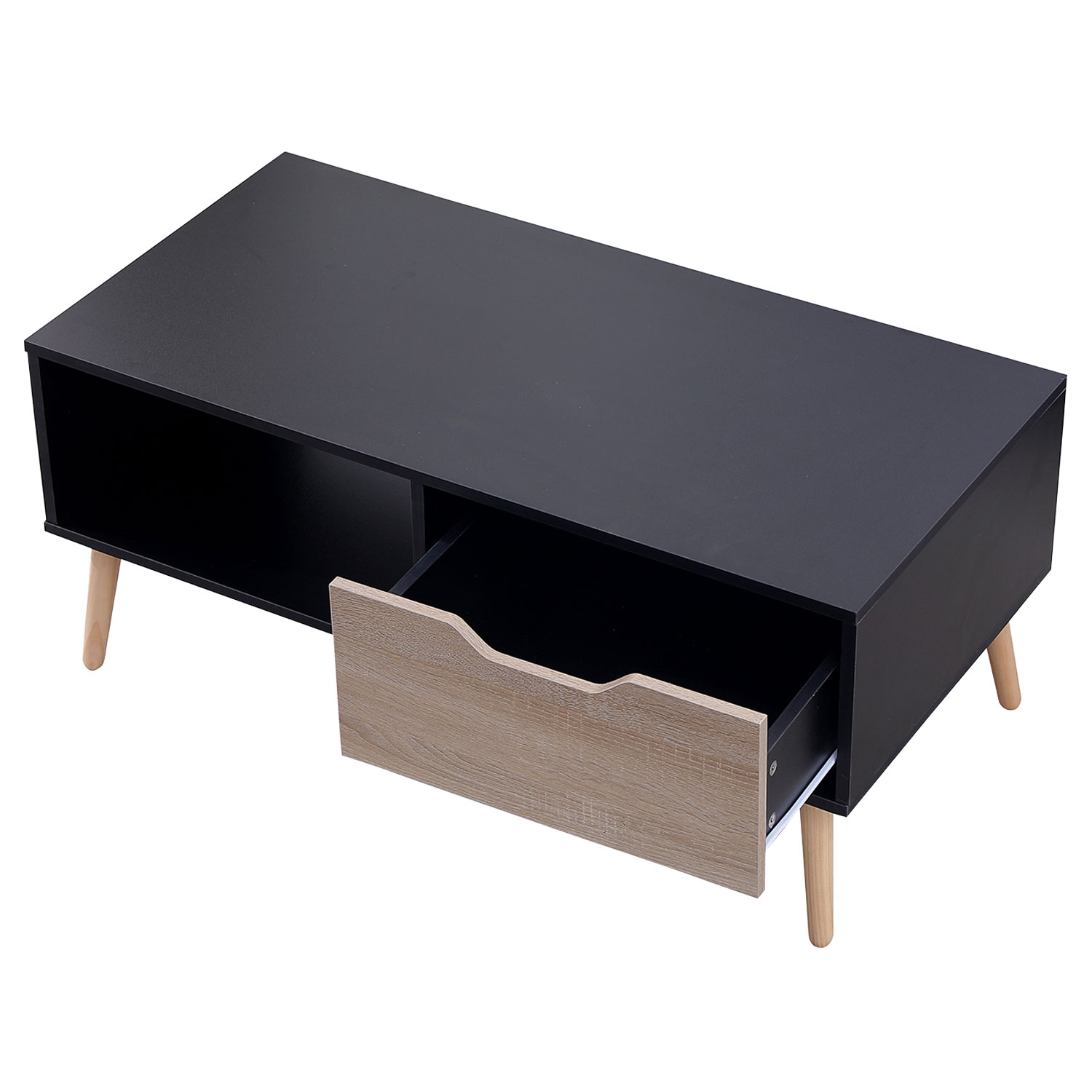 Senja - Table Basse Avec Casier Et Tiroir Style Scandinave - Noir