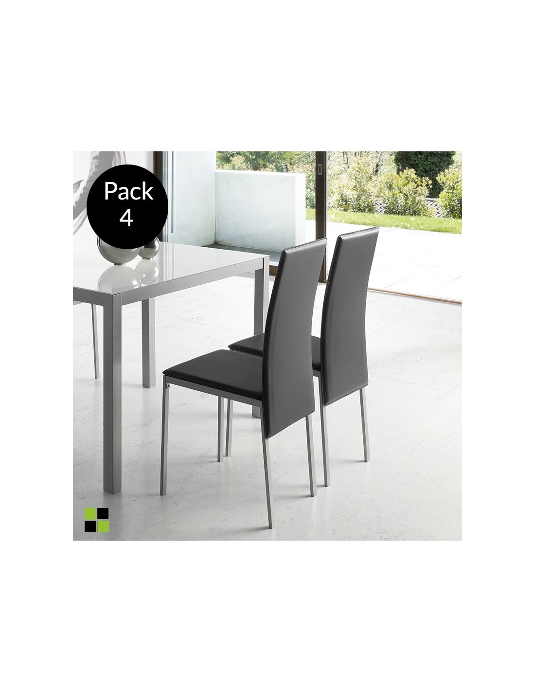 Momma Home - 4 X Chaises De Cuisine Melbourne En Simili-cuir Noir