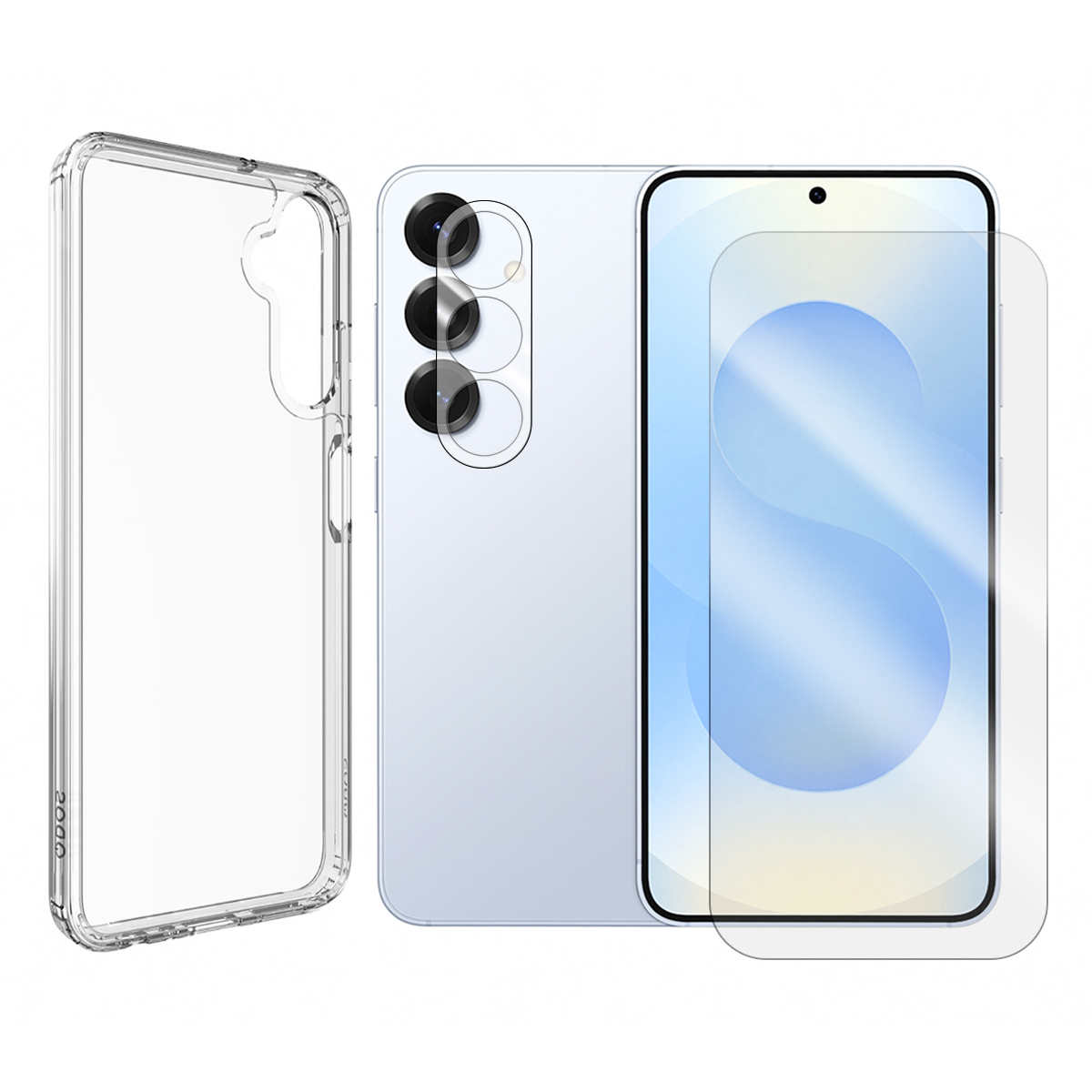 Verre Trempé Pour Samsung Galaxy S25 5g + Verre Trempé Caméra Arrière + Coque Transparente Souple Silicone-visiodirect