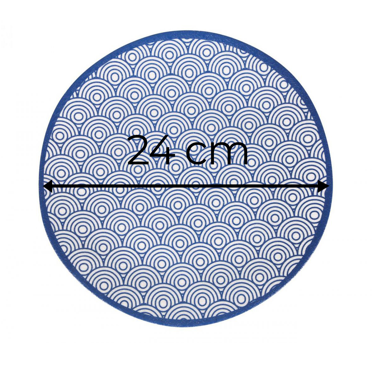 Lot De 24 Assiettes Rondes Yaba 251g, Plat De Service Raffiné En Porcelaine Bleu Foncé En Style Japonais- D 24 X H 2 Cm