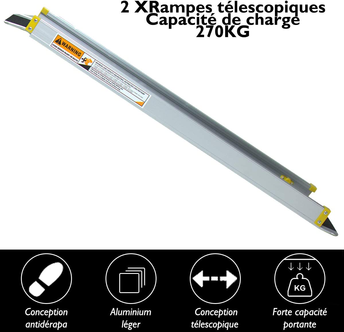 Costway  Lot De 2 Rampe Fauteuil Roulant Rampe Télescopique Anti-dérapant En Aluminium