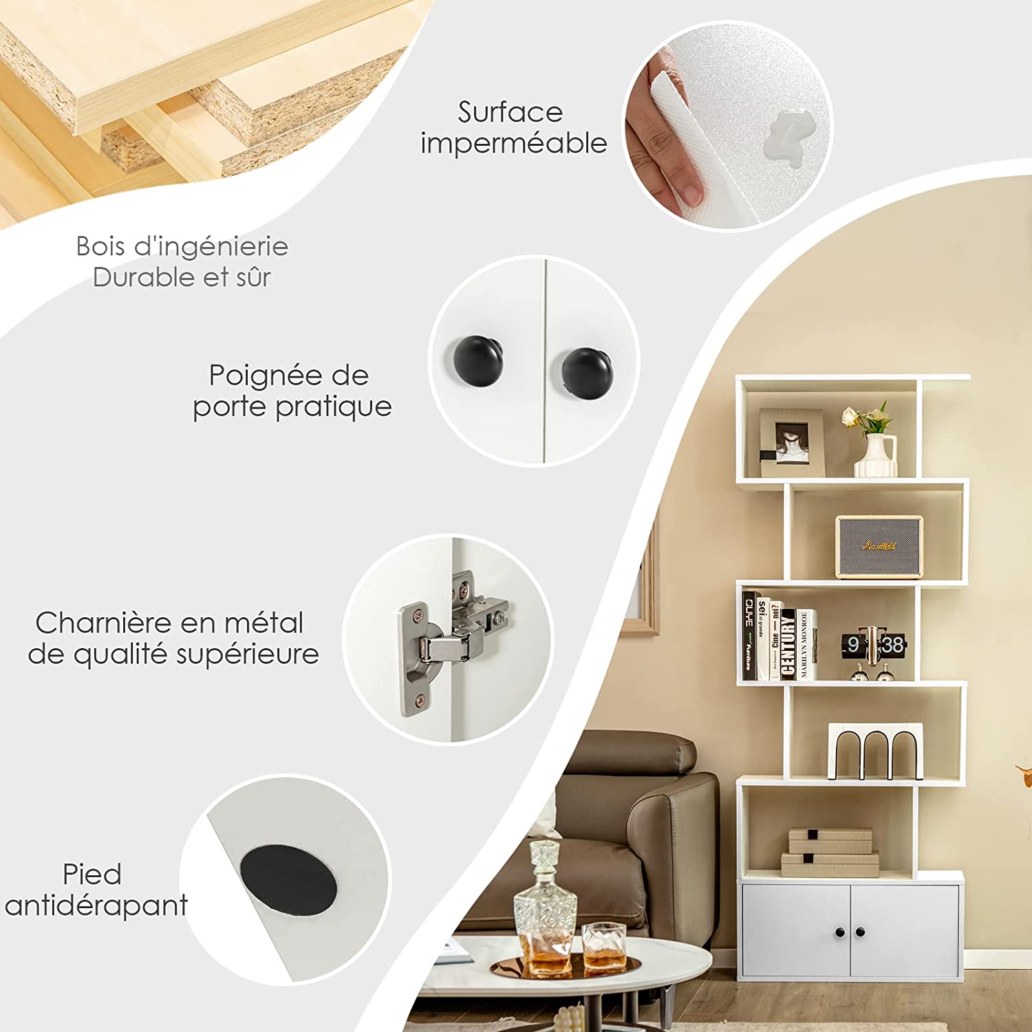 Bibliothèque À 6 Niveaux Avec 2 Portes-70 X 23 X 183 Cm-étagère De Rangement
