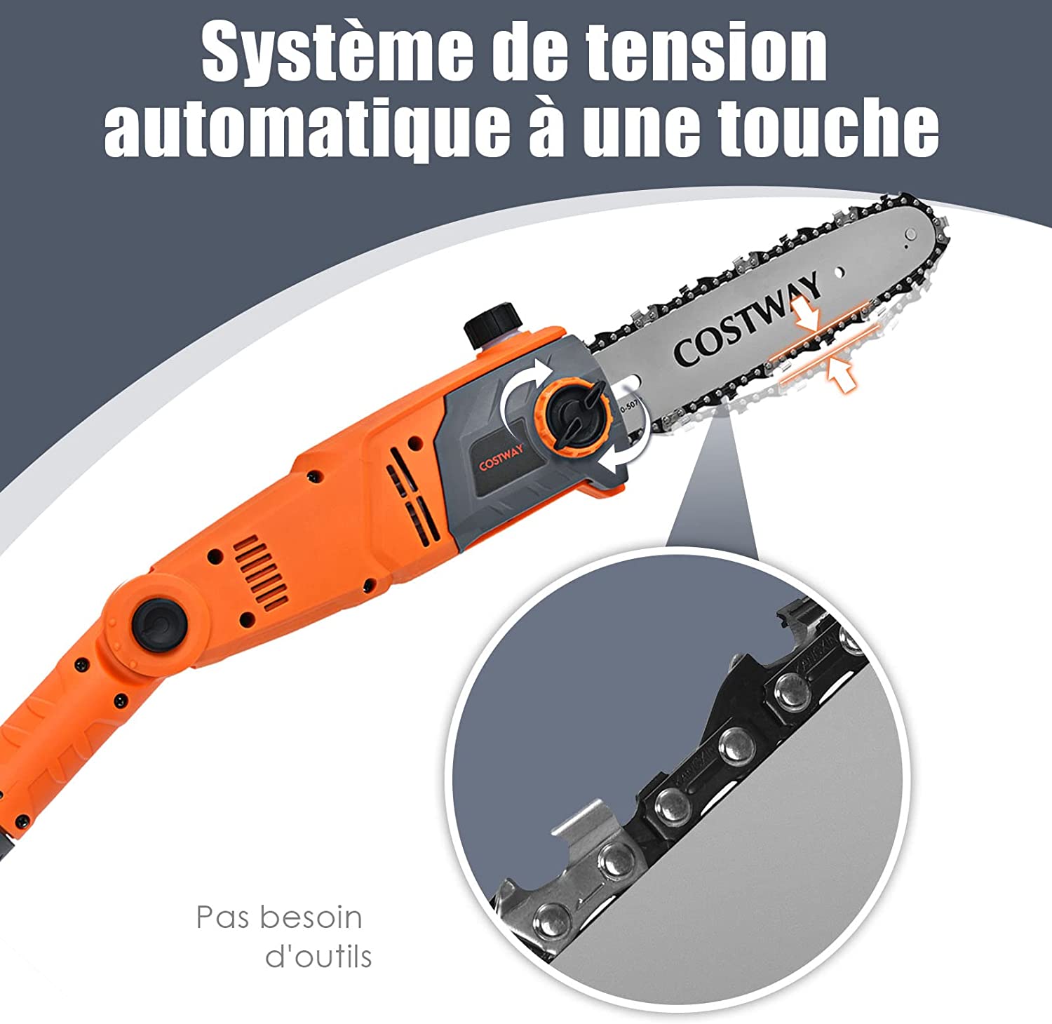 Elagueuse Sur Perche Télescopique 212-286 Cm 750w Tête Réglable Réservoir D'huile 60 Ml