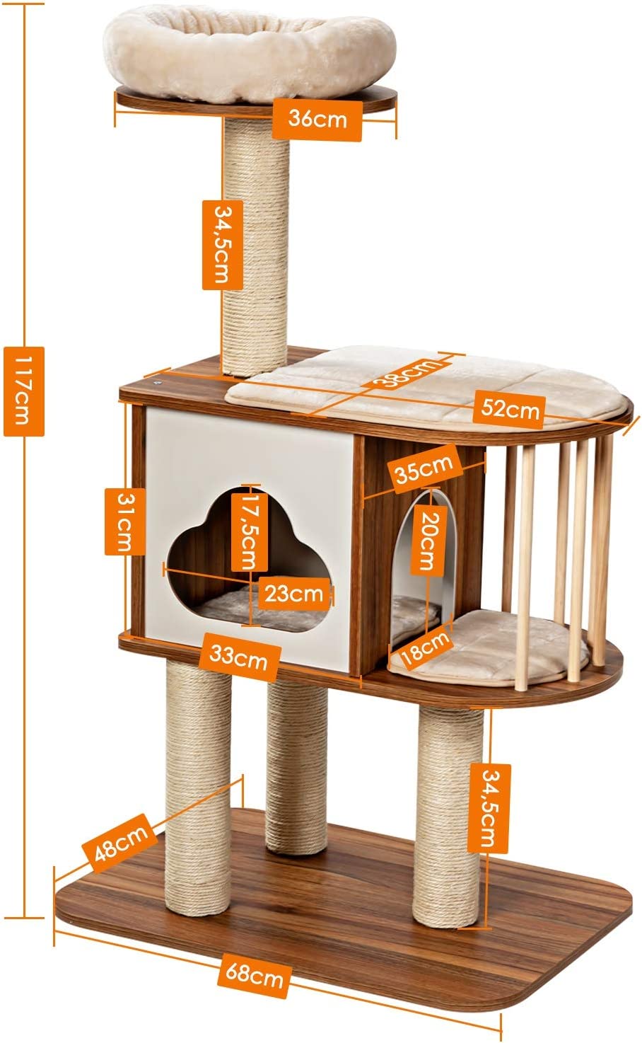 Costway  Arbre À C Hat Design Vesper H117cm En Bois Avec Plate-forme Griffoir