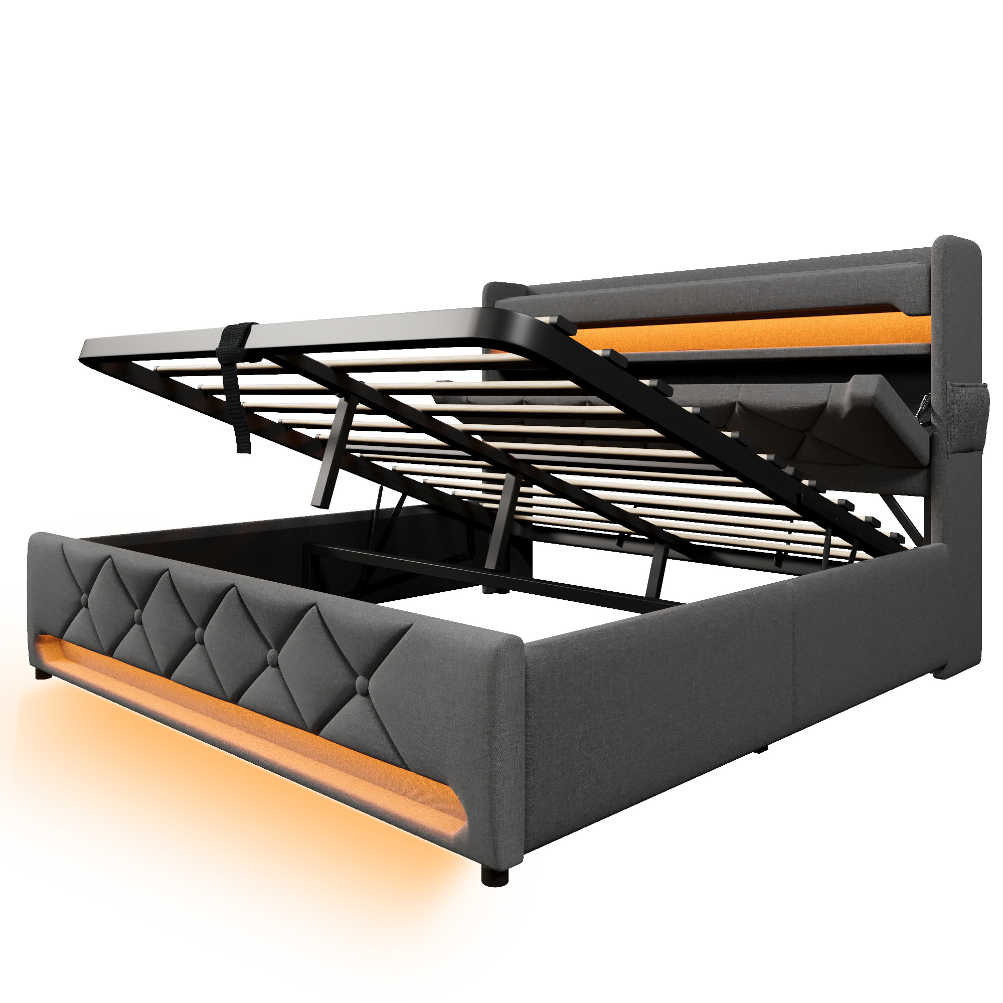 Lit double capitonné 140x190 cm gris - vue principale