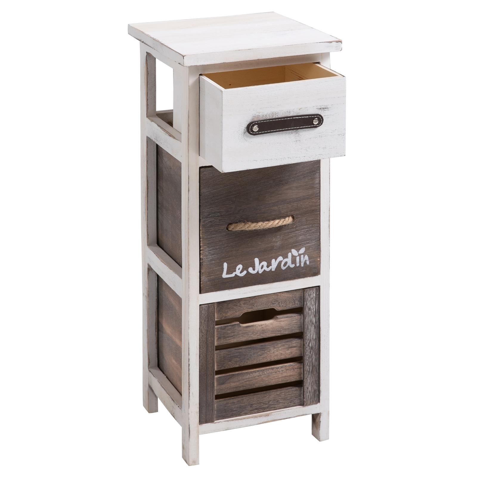 Chiffonnier Padua En Bois, 3 Tiroirs, Blanc Et Brun