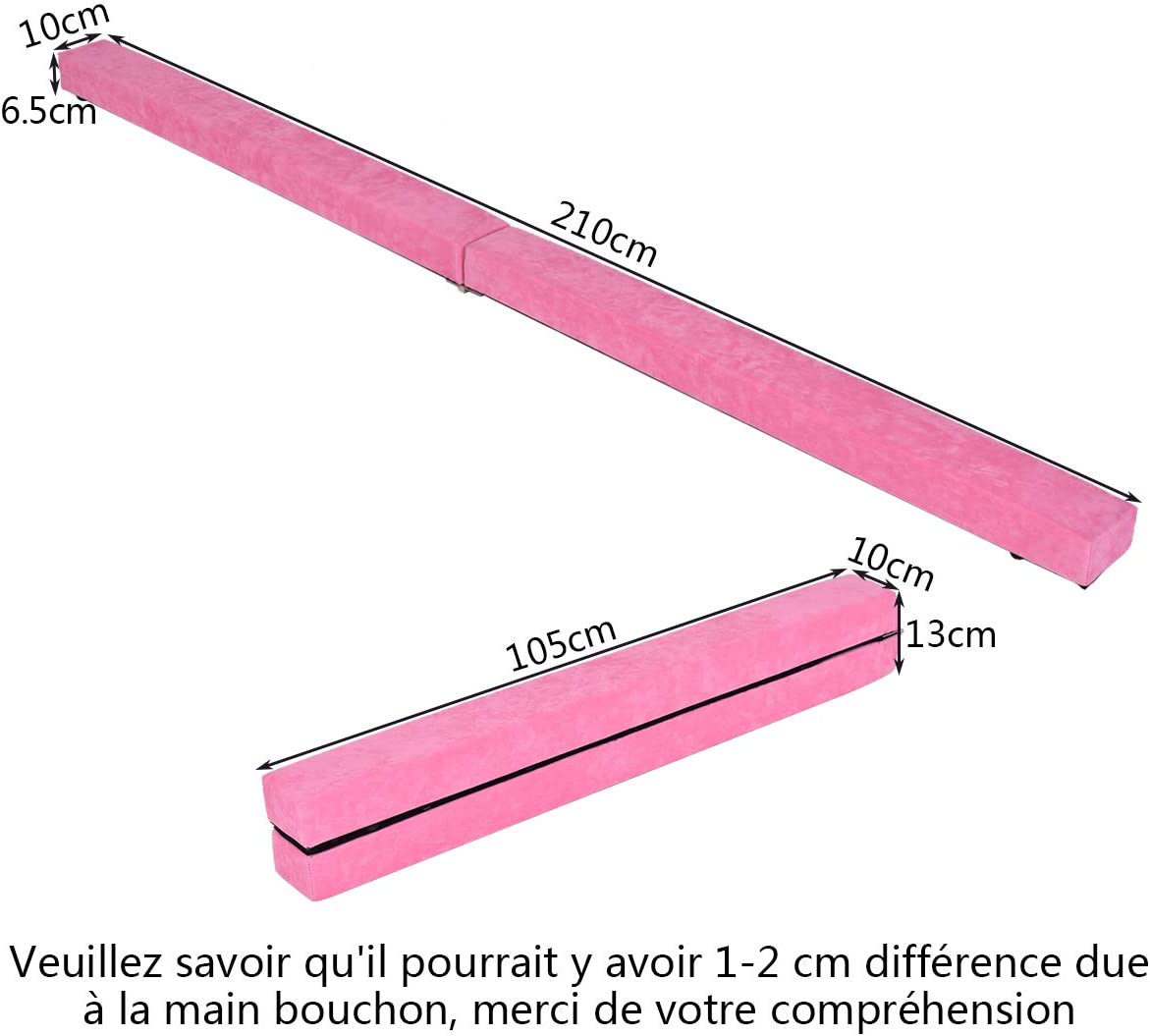 Costway Poutre Gymnastique Pliable, Poutre D'équilibre En Mousse Avec Daim Faux Cuir Pour Enfant Adulte 2,1m