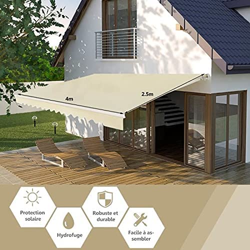Costway 4 X 2.5 M Store Banne De Balcon Rétractable Avec Tissu Résistant Aux Uv Et À L'eau