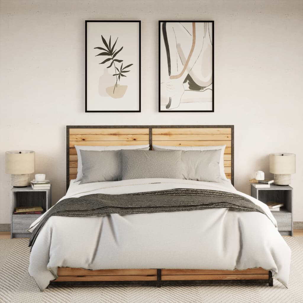 Armoires De Chevet | Tables De Chevet | Meuble De Rangement Et Lumières Led 2 Pcs Sonoma Gris