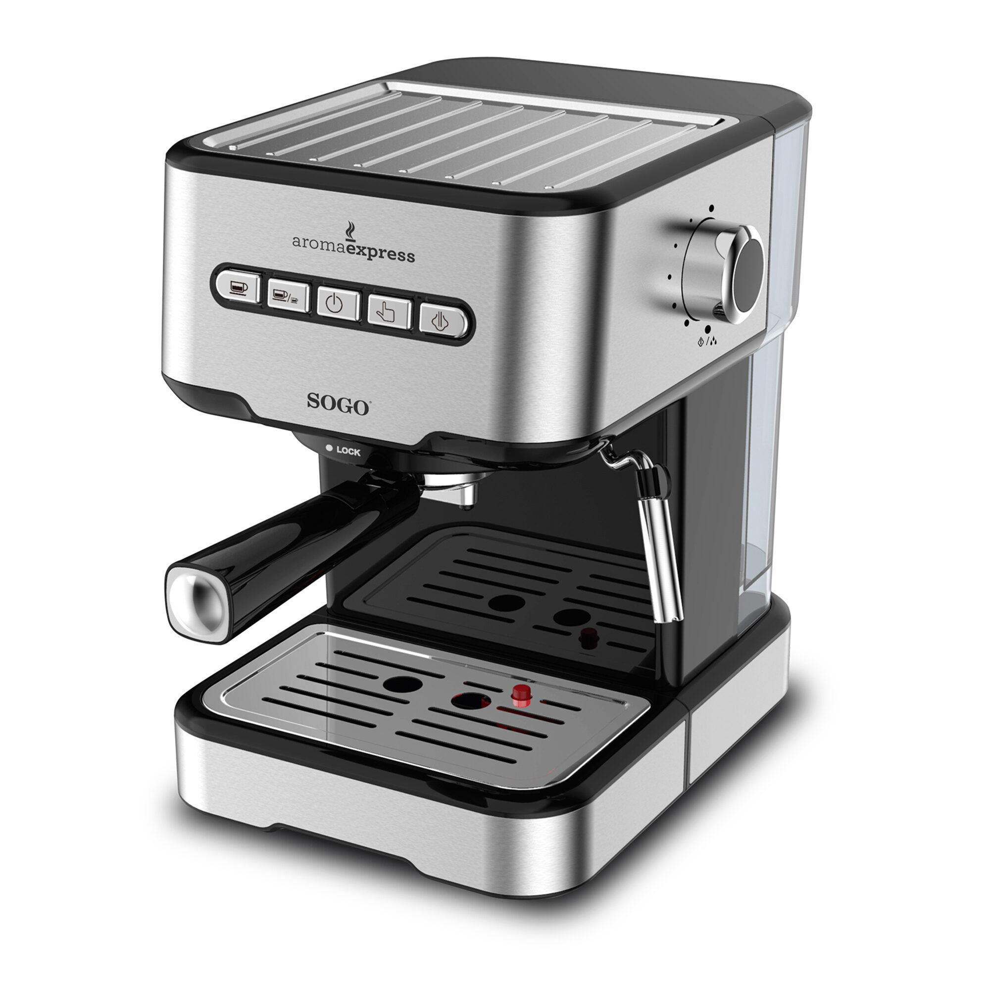 SOGO Macchina da Caffè Espresso 20 Bar – 1.5L, Lancia Vapore, per Caffè Macinato e Cialde, Sistema Rapido, Facile da Pulire