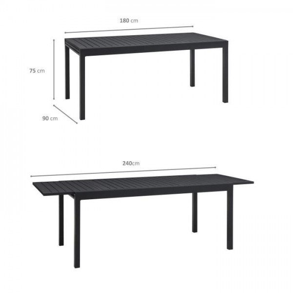 Table De Jardin Extensible 6 A 10 Personnes - 180/240 X 90 X H75cm - Aluminium - Exte