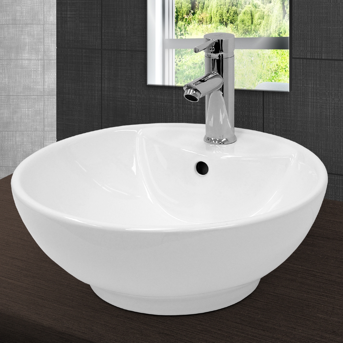 Lavabo Salle De Bain Céramique Blanc Avec Garniture De Vidange Ø 455x455x185 Mm