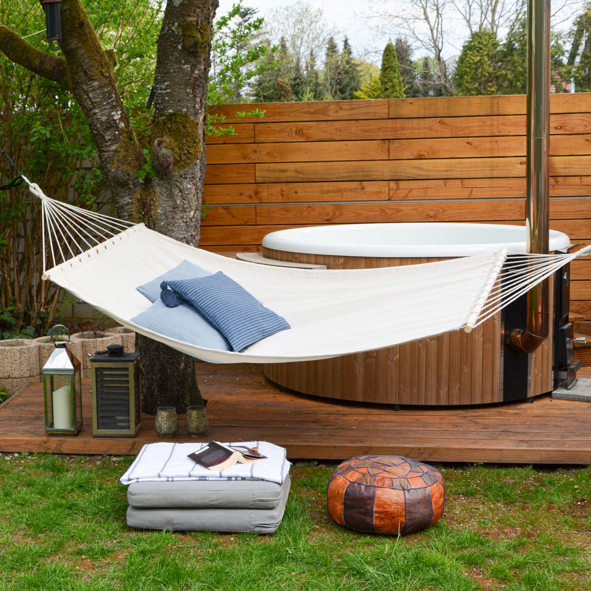 Amanka Xxl Grand Hamac Familial À Deux Places 200x120 Avec Barres En Bois Beige