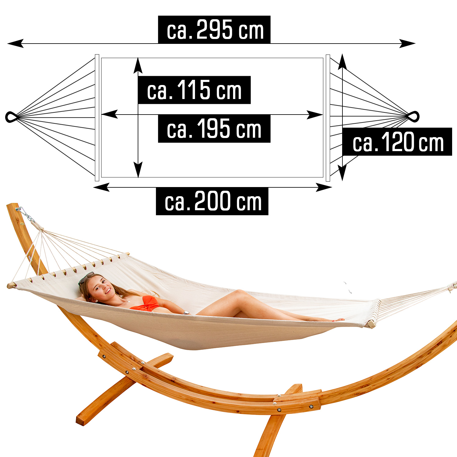 Amanka Xxl Grand Hamac Familial À Deux Places 200x120 Avec Barres En Bois Beige