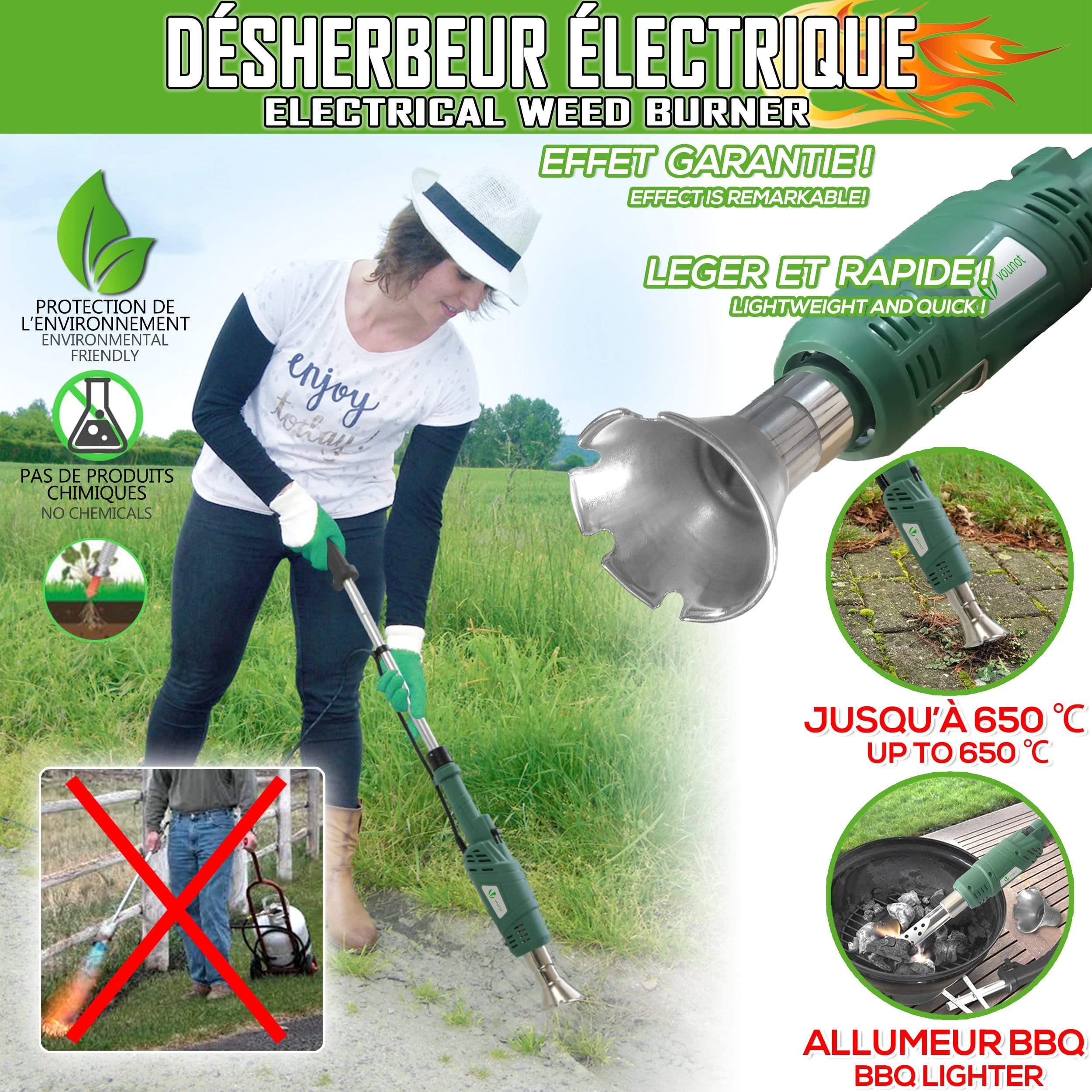 Vounot Desherbeur Electrique 2000 W Avec 5 Metres De Cable