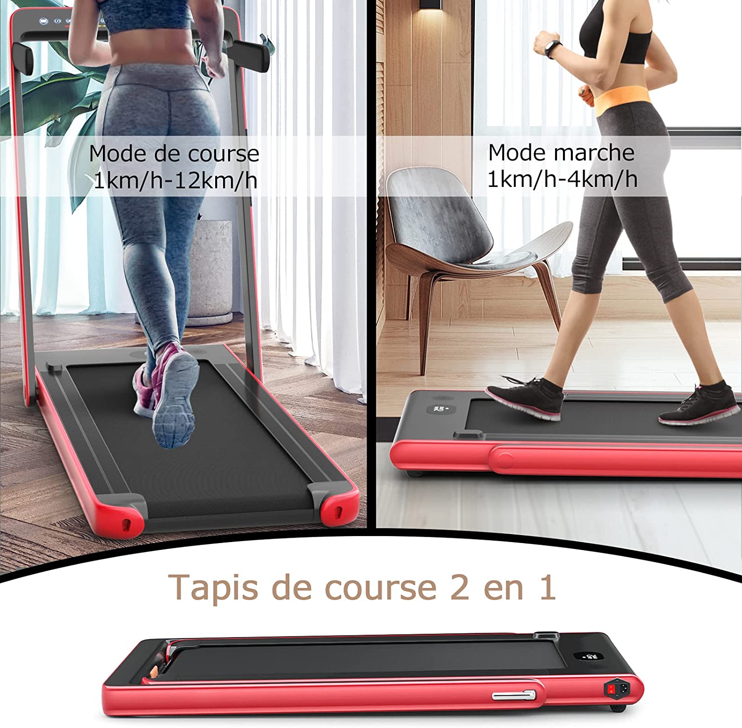 Costway Tapis De Course Electrique Pliable 2 En 1 Vitesse 1-12 Km/h, Tapis Roulant Surface 40x100cm