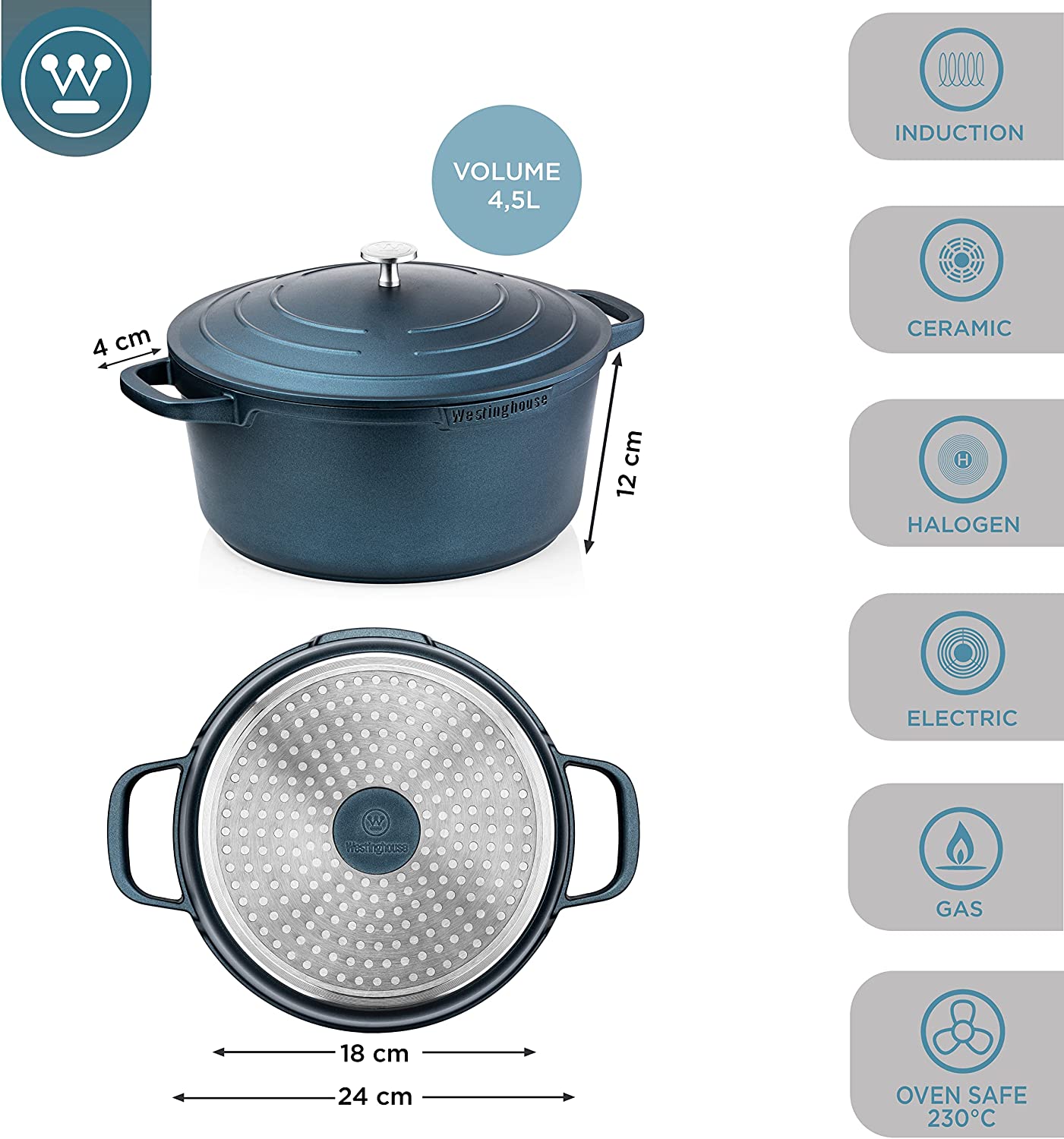 Westinghouse - Série Performance - Cocotte 24 Cm - Induction - Bleu