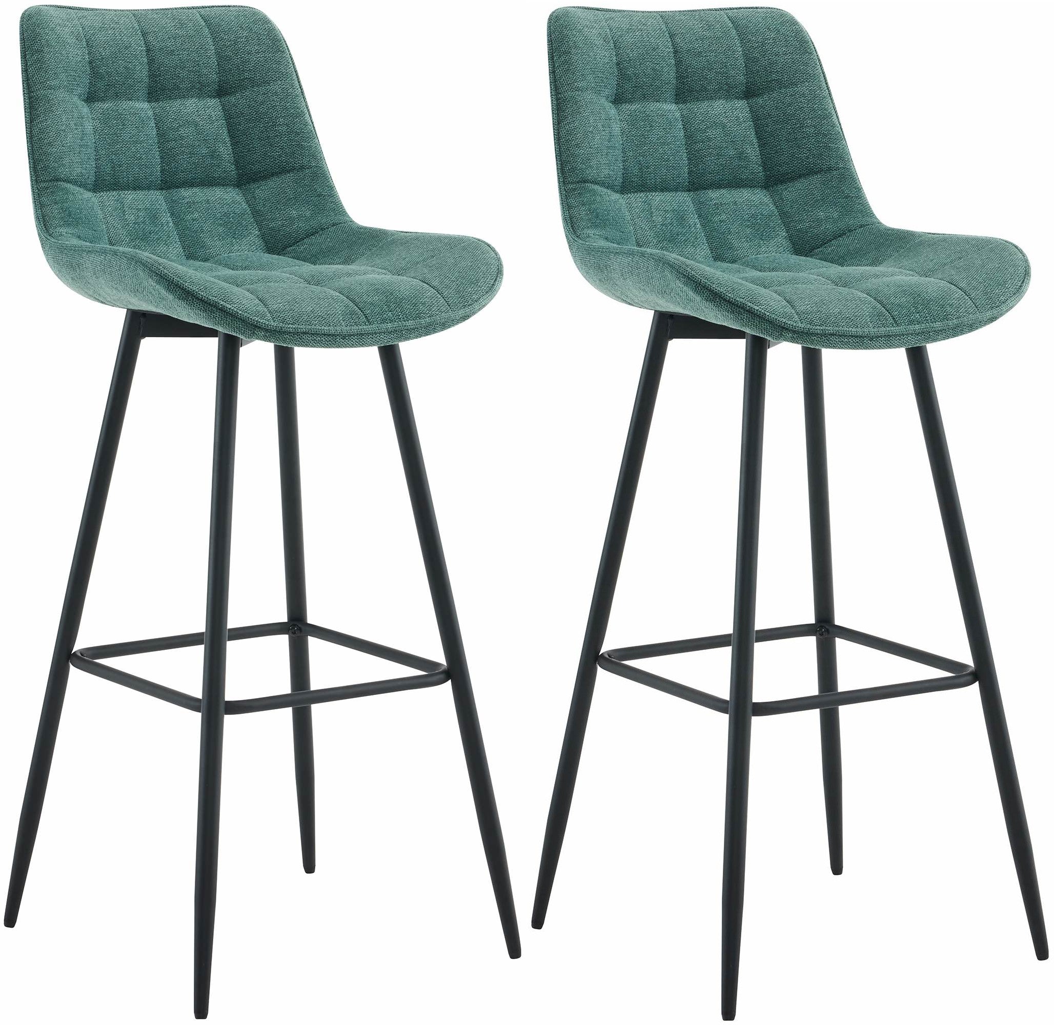 Lot De 2 Tabourets De Bar Coutures Décoratives Carrées Avec Repose-pieds En Tissu Vert 10_0006586
