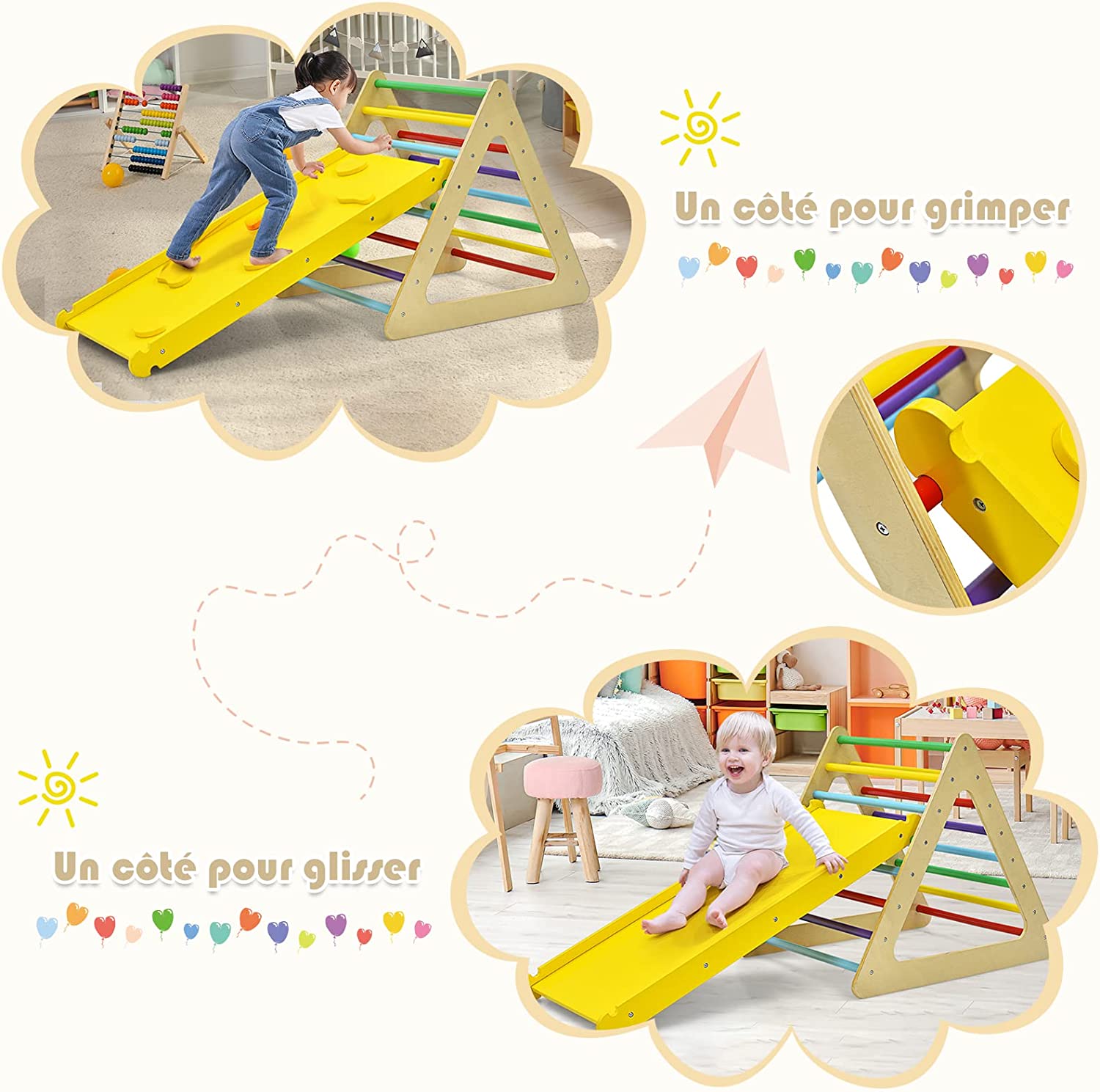 Triangle D'escalade 3-en-1 Pour Enfants Avec 2 Échelles Triangle