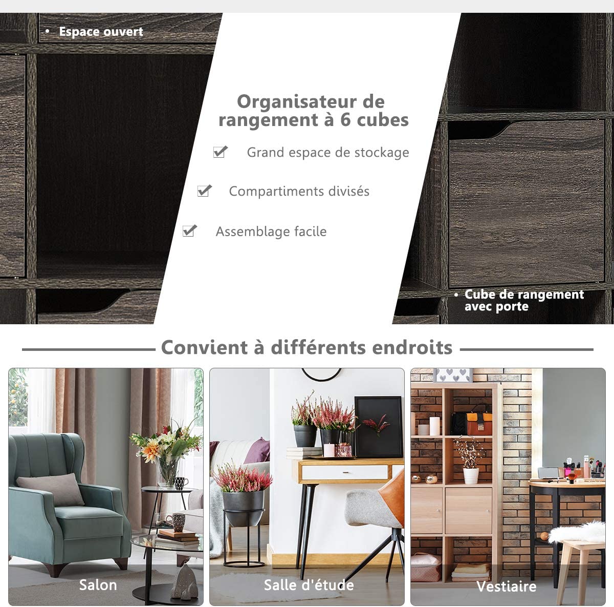 Costway Bibliothèque De Rangement, Cube De Rangement 5 Avec Portes, Idéal Pour Salon
