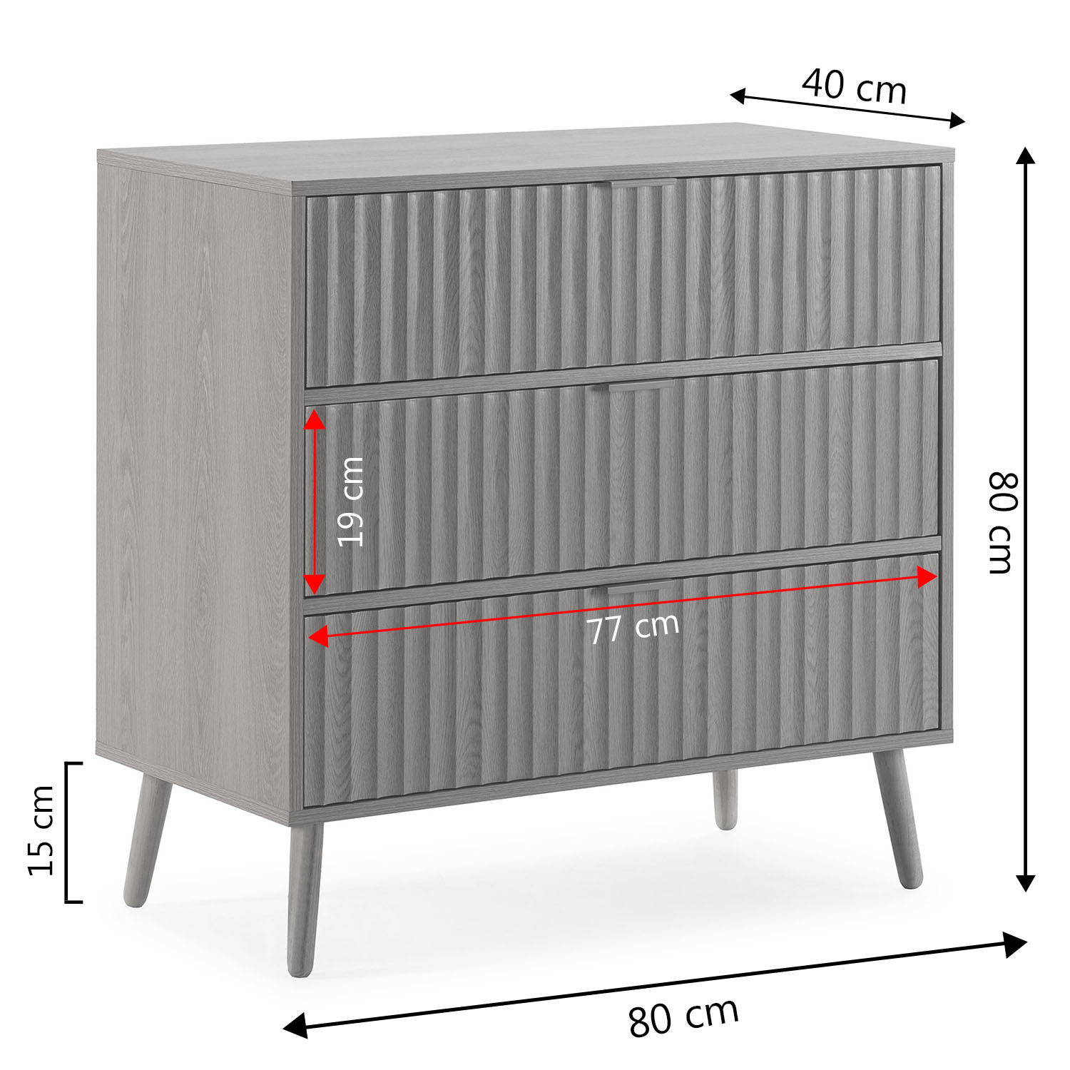 Commode De Nuit Lluvia 3 Tiroirs Coloris Chêne, Largeur 80 Cm