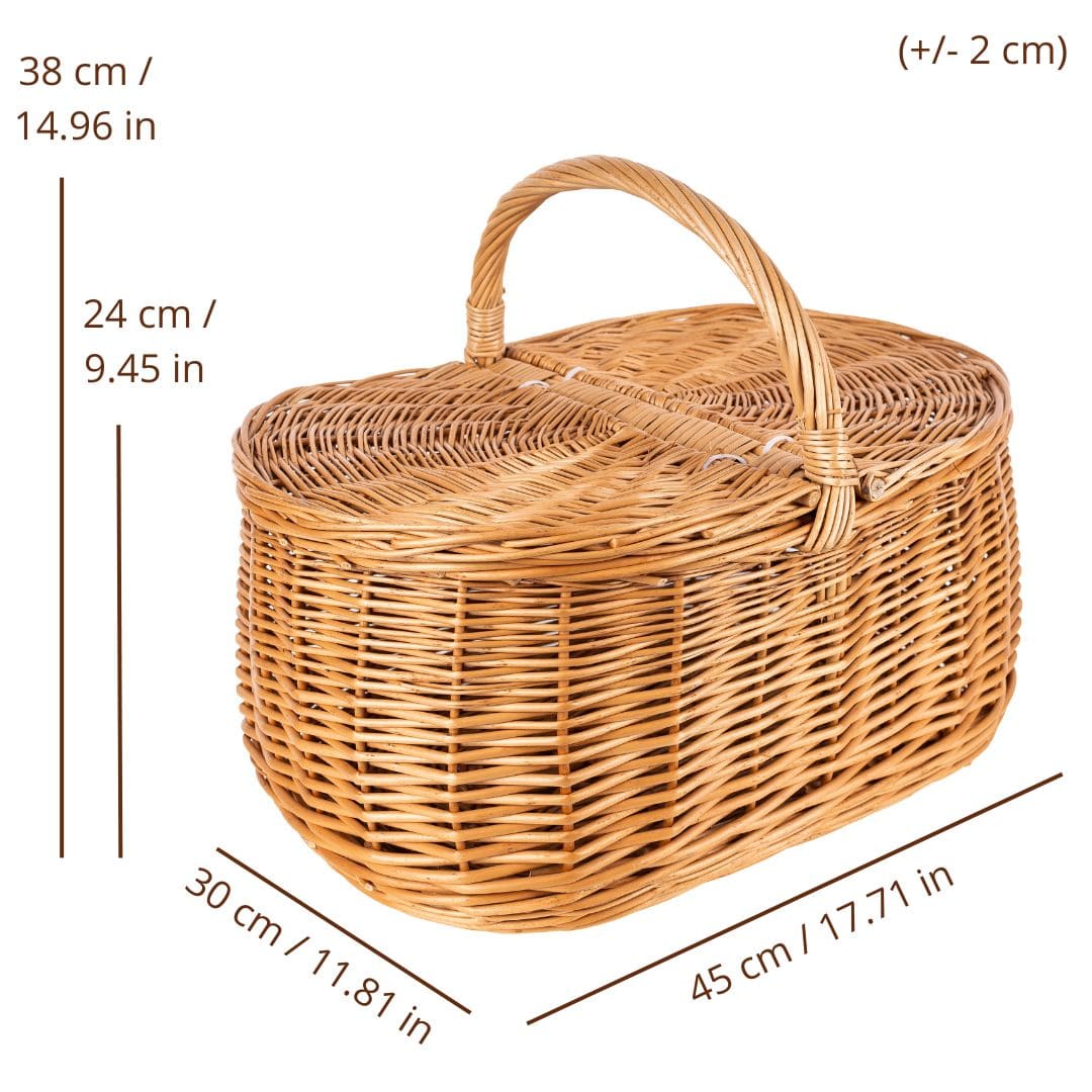 Creative Home Panier De Rangement Panier En Osier Pique-nique Avec Poignée Et Couvercle | 45 X 30 X 38 Cm (+/- 2 Cm)