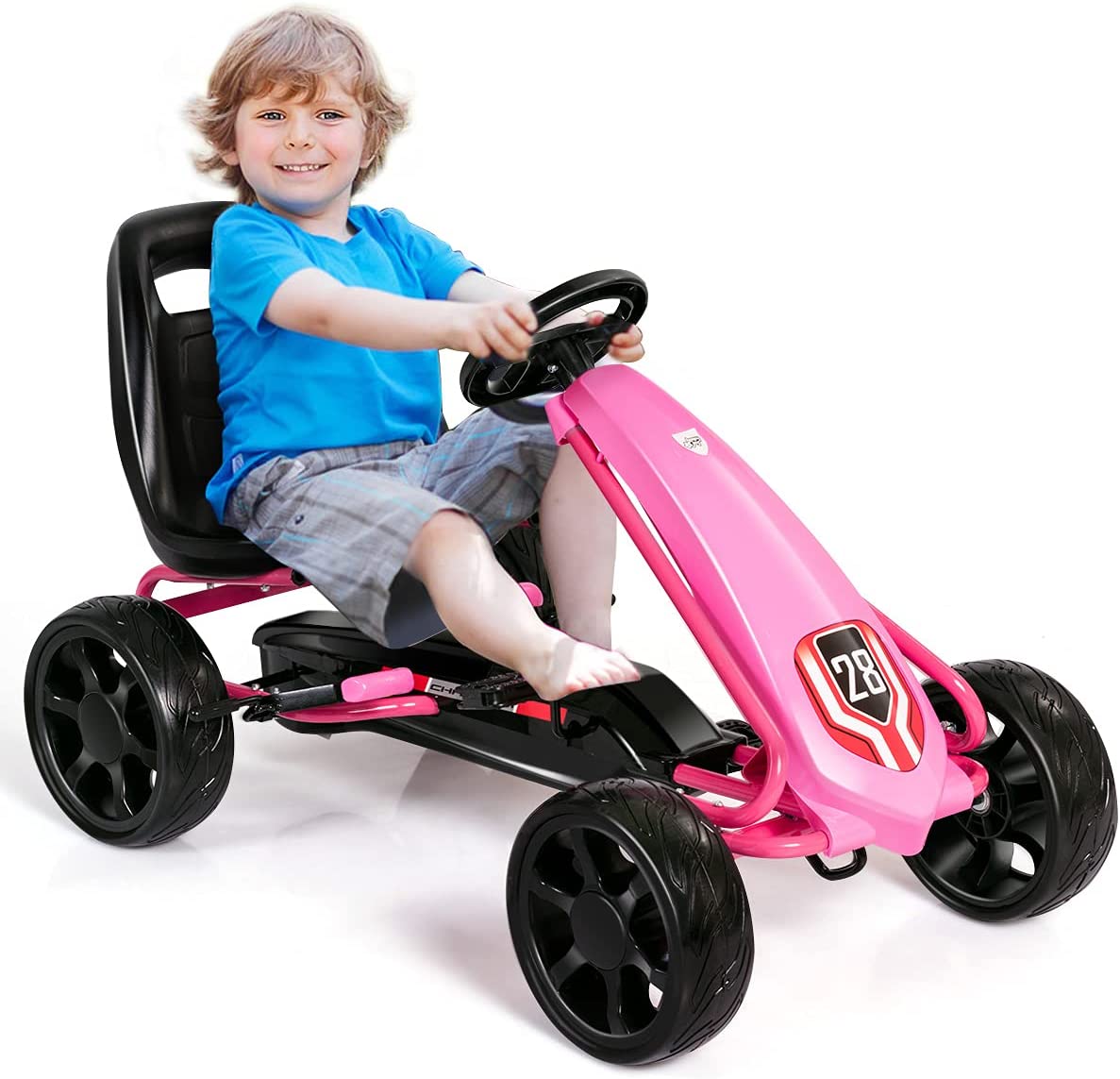 image: Image: Kart À Pédales Go-kart Avec Siège Réglable Ergonomique Et Frein À Main En Acier Pour Enfants De 3 À 8 Ans Rose
