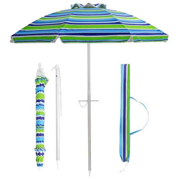 Parasol de Plage Inclinable 2,45 M Protection UPF 50 Baleines