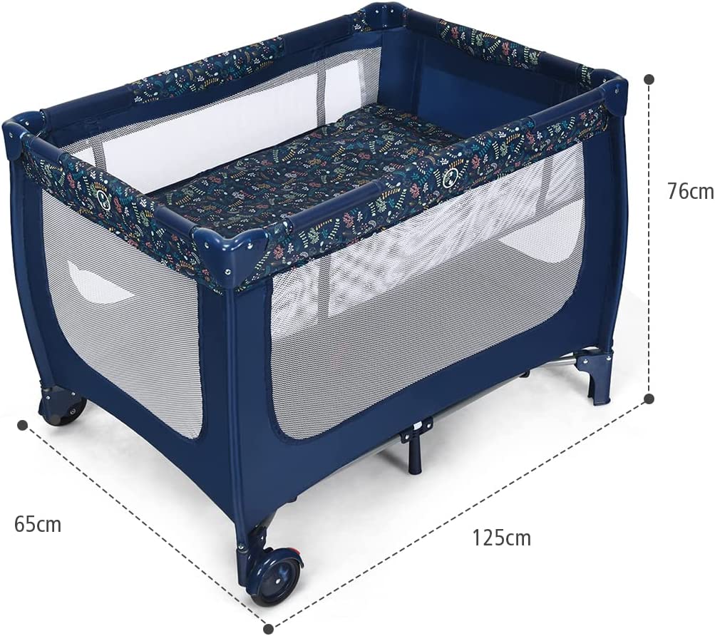 Costway Lit Parapluie Pliant Bébé 0-36 Mois 3 En 1 Avec Matelas Roulettes Sac