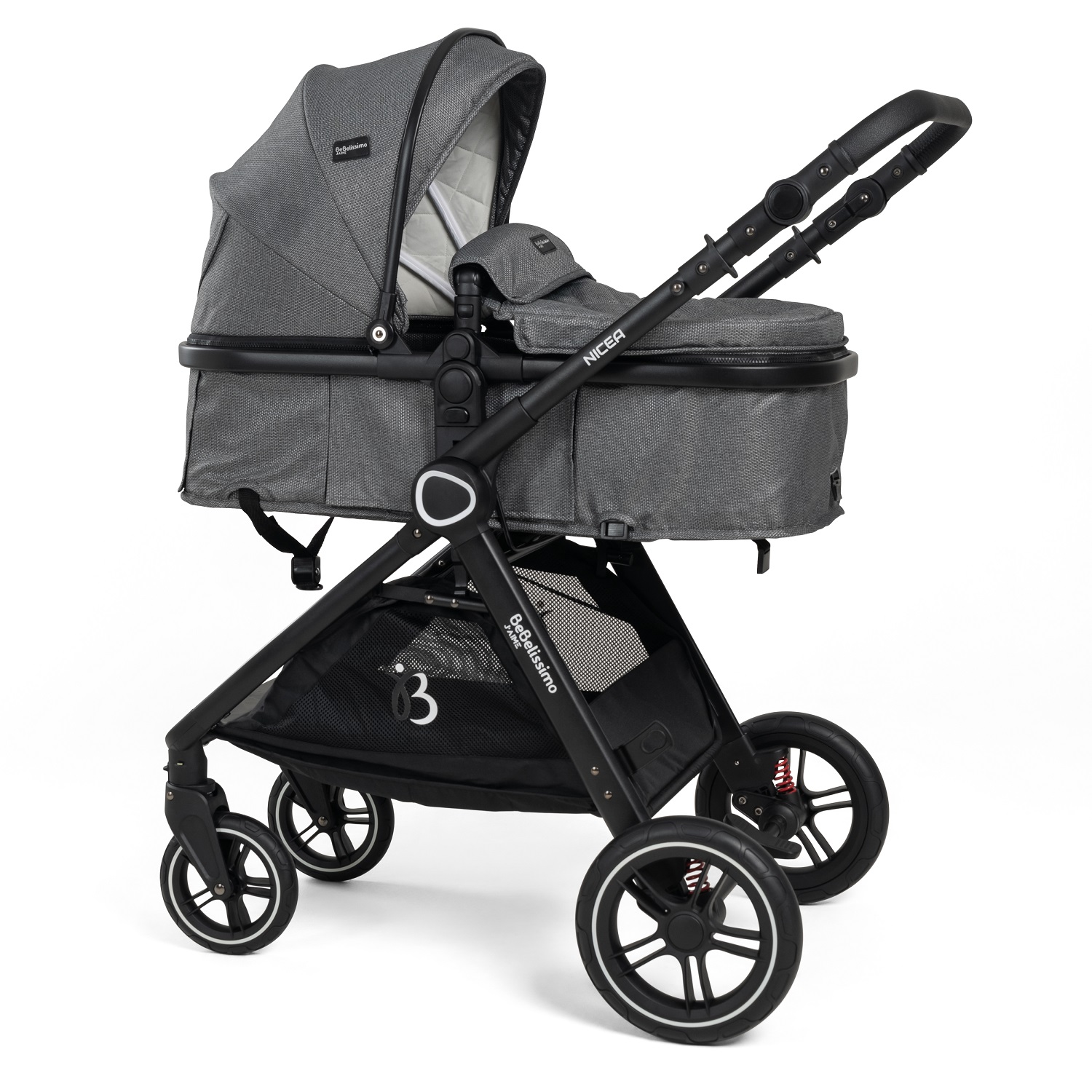 Bebelissimo - Poussette Combinée Trio 3 En 1 - Siège Auto 0m – Nacelle – Dès La Naissance – Jusqu’à 22kg – Nicea - Gris