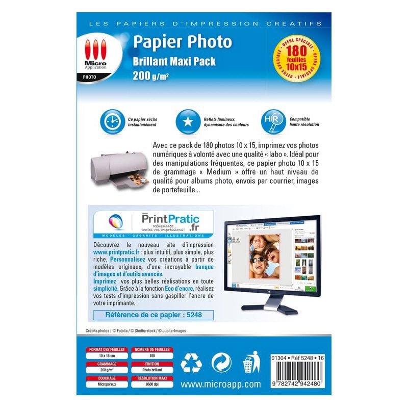 Papier Photo Brillant A3 - 15 Feuilles - 255 G/m² - Qualité Labo Pour Imprimante Jet D'Encre - Couleurs Éclatantes