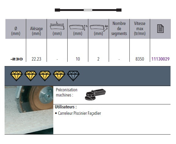 Disque Diamant Pro Ceram D.230 X 22,23 X H 10 Sidamo