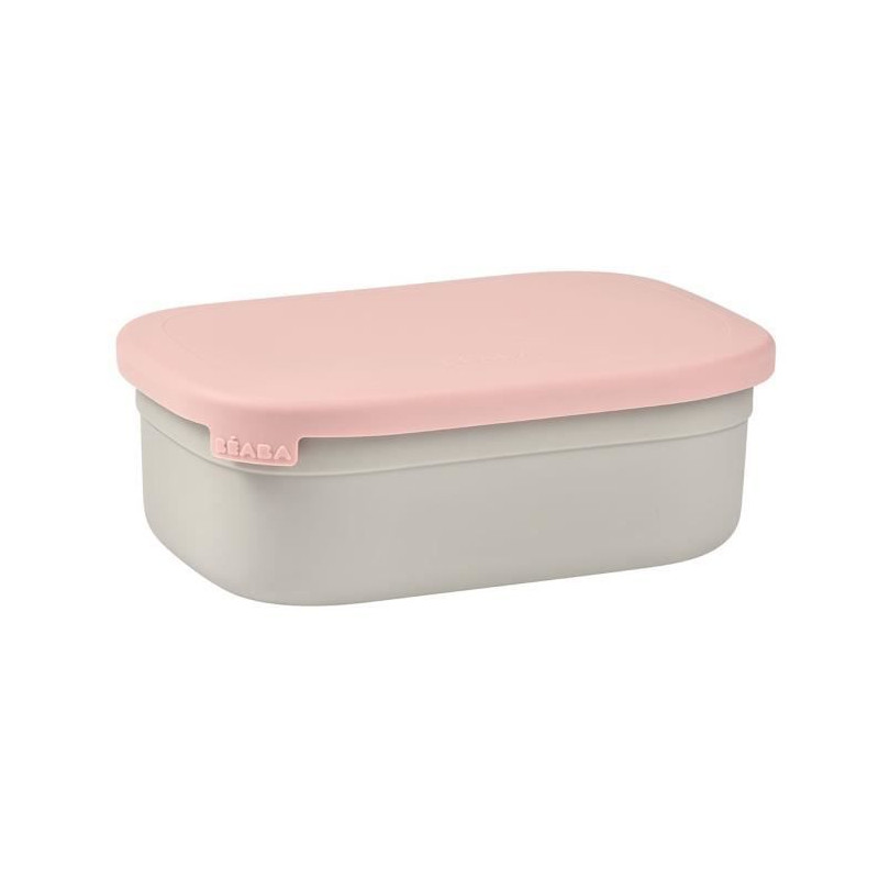 Beaba, Boîte Repas Enfant En Inox, Couvercle En Silicone Et Housse De Protection, Gris Velours Et Rose Poudré