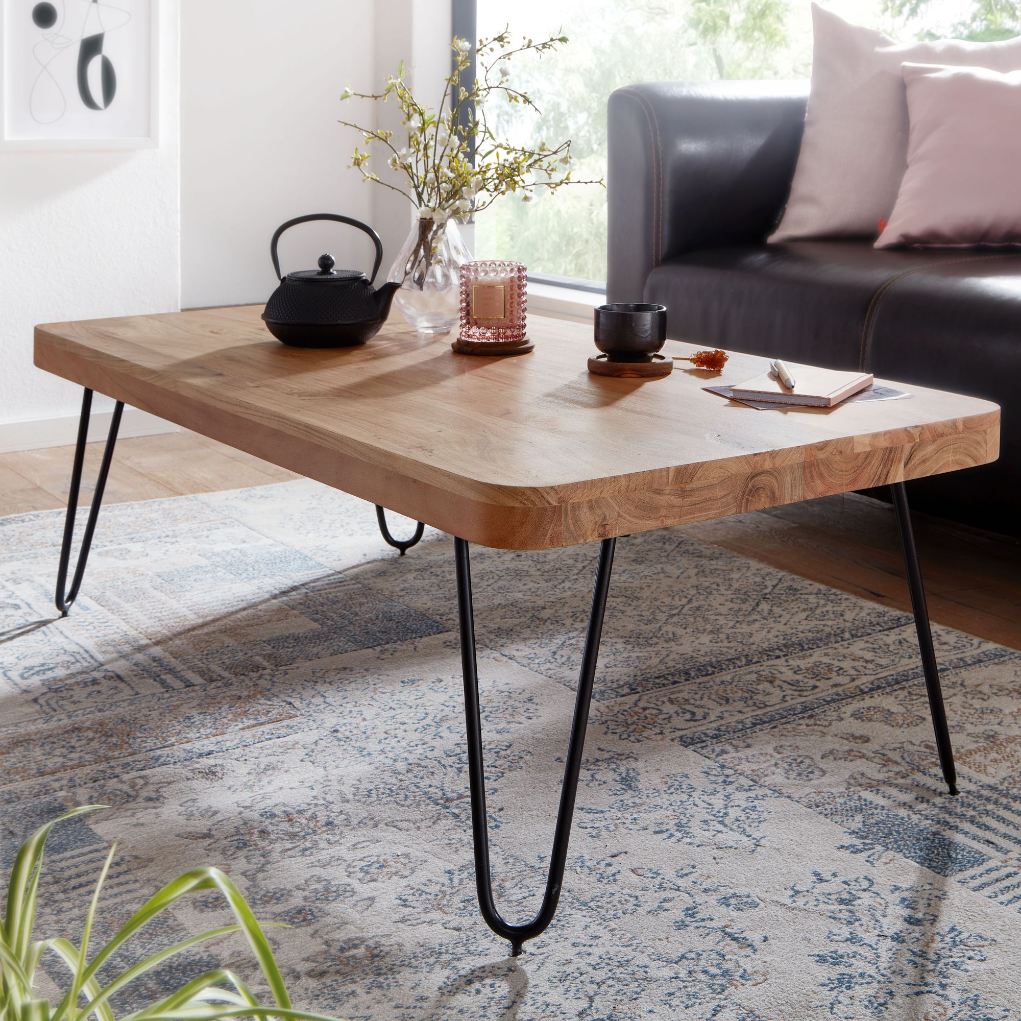 Table Basse Design Wohnling Bagli Table De Salon En Bois Massif D'acacia 115 X 60 X 40cm Nouveau