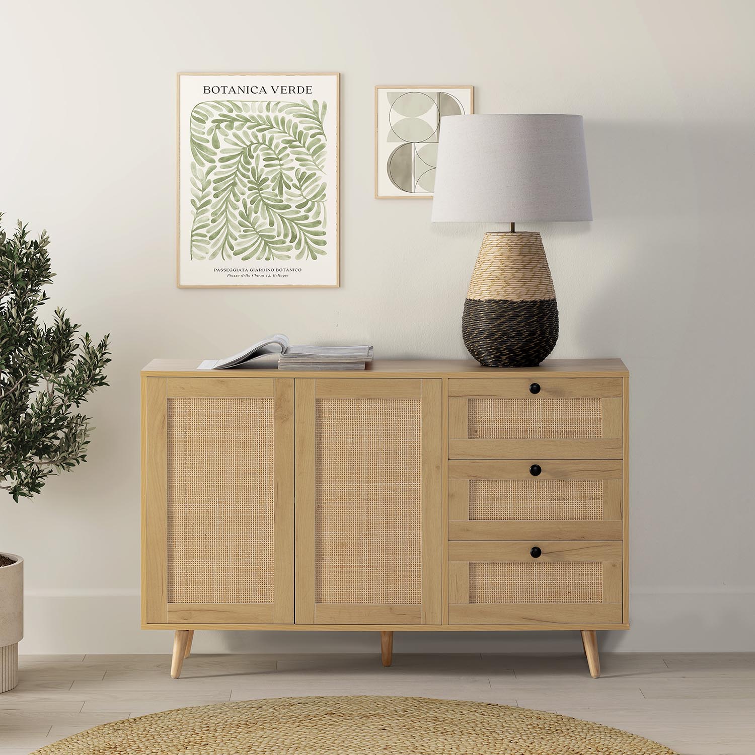 Buffet Bella 3 Tiroirs Et 2 Portes En Chêne, 120 Cm