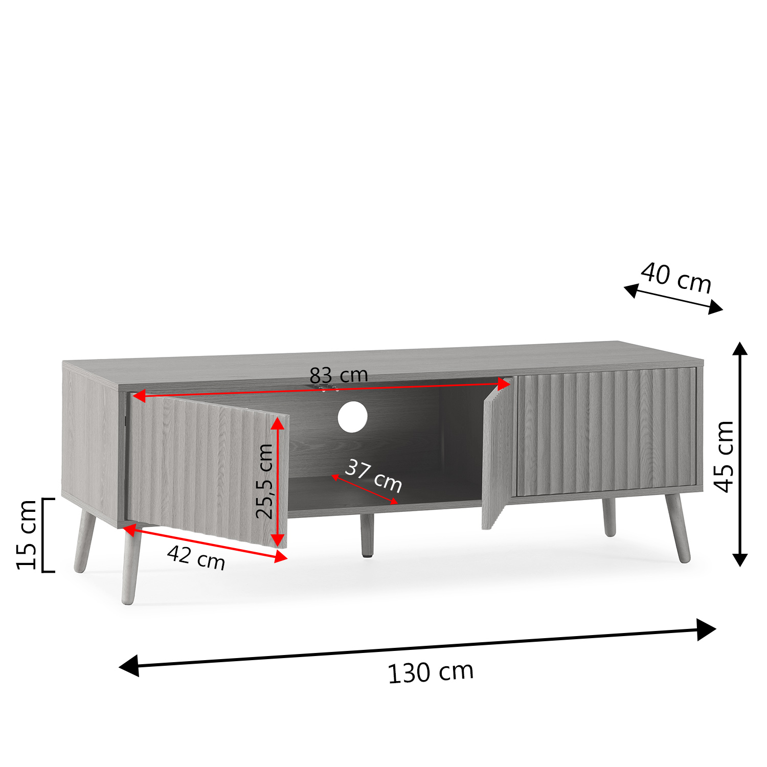 Meuble Tv Lluvia 3 Portes Chêne, Longueur 130 Cm