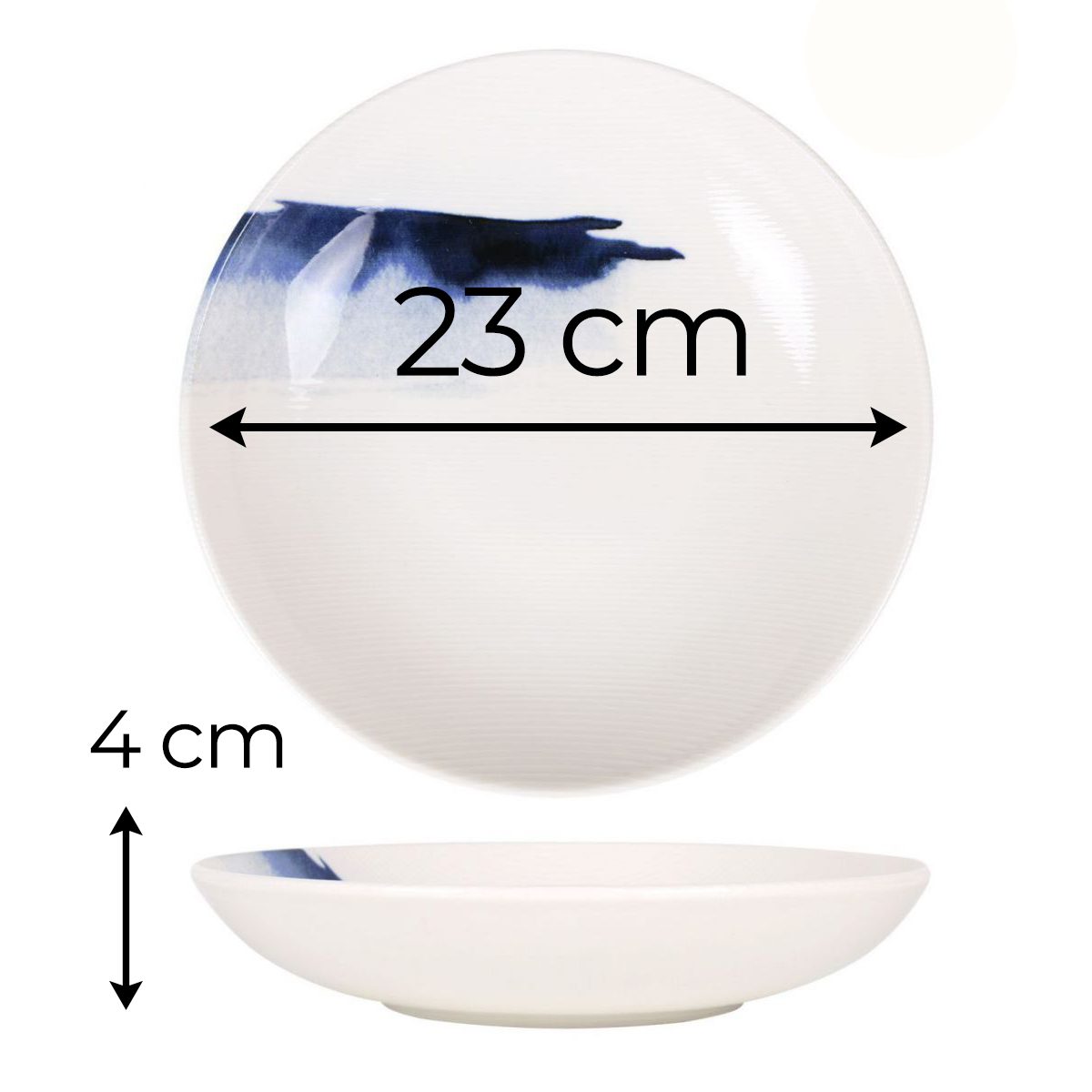 Lot De 6 Assiettes Creuses, Rondes Et Empilables Ania, 23 X 4 Cm, En Porcelaine Décorée Vague Bleue
