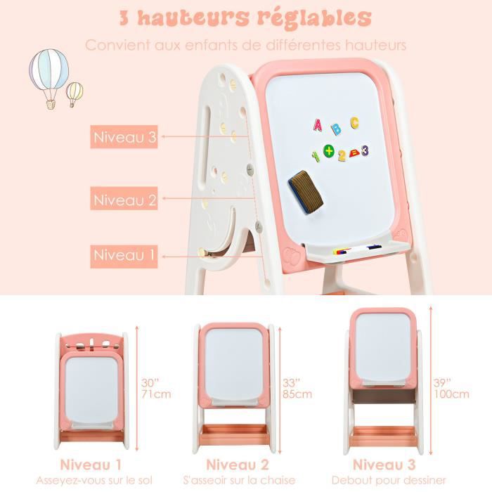 Costway  2en1 Tableau Magnétique Enfant Double Face Avec Tabouret