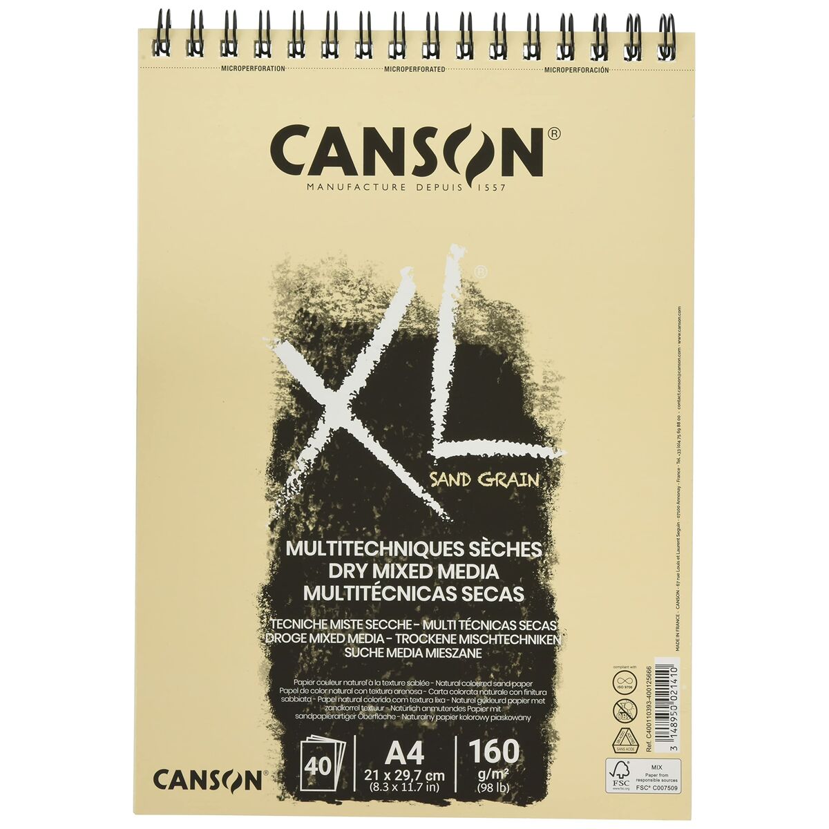 Bloc-notes Canson Xl Sand Naturel A4 40 Volets 160 G/m2 5 Unités