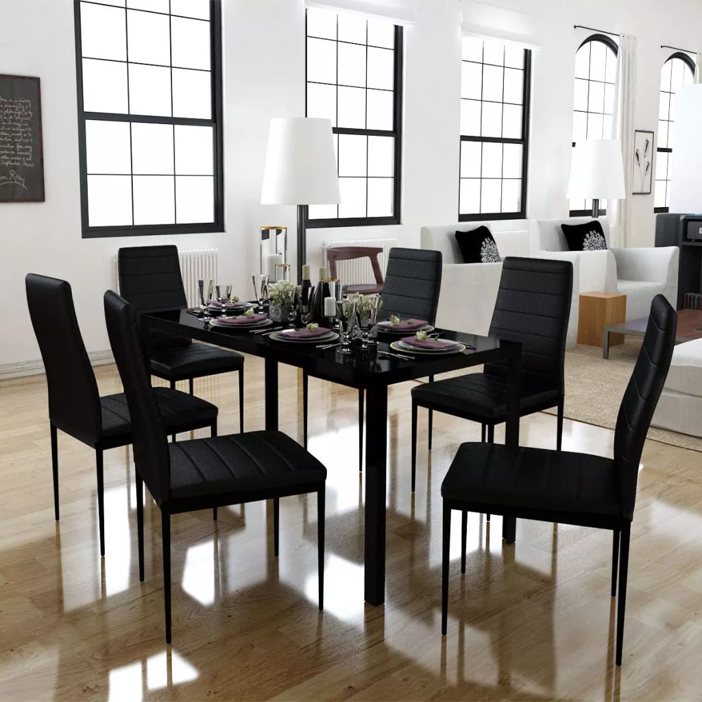 Ensemble De Table À Manger Sept Pièces Noir