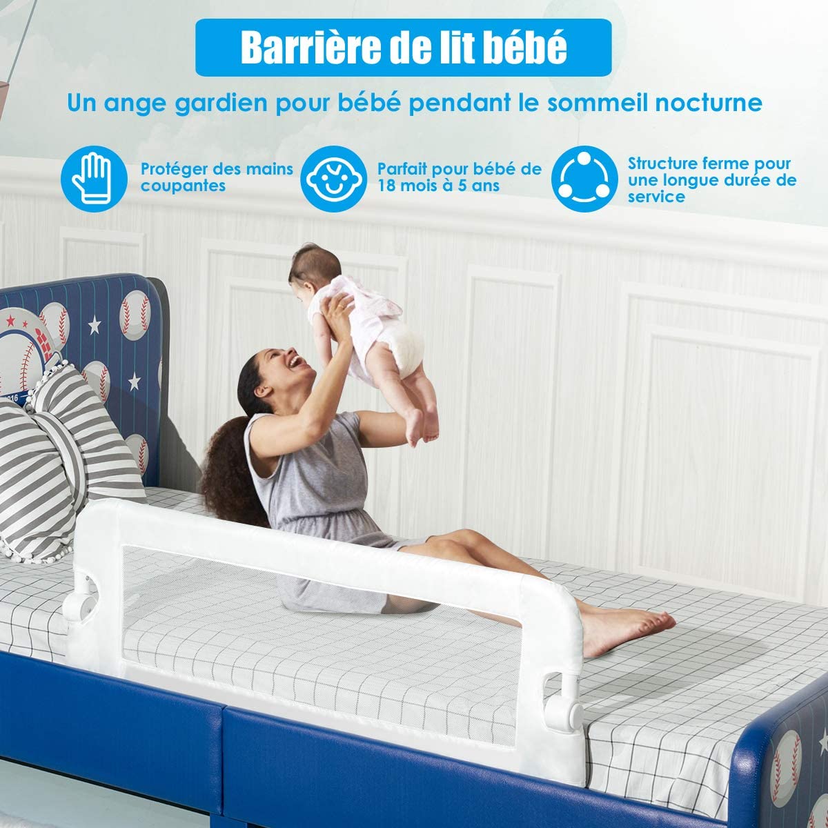 Costway Barrière De Lit Pliable Et Portable Pour Enfant/bébé 150x42cm